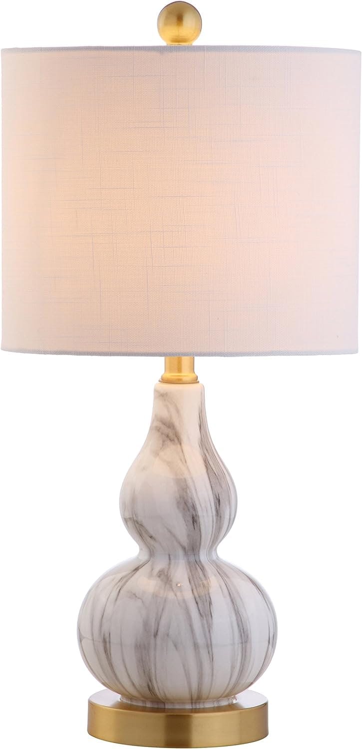 20.5" Mini Glass LED Table Lamp with White Linen Shade