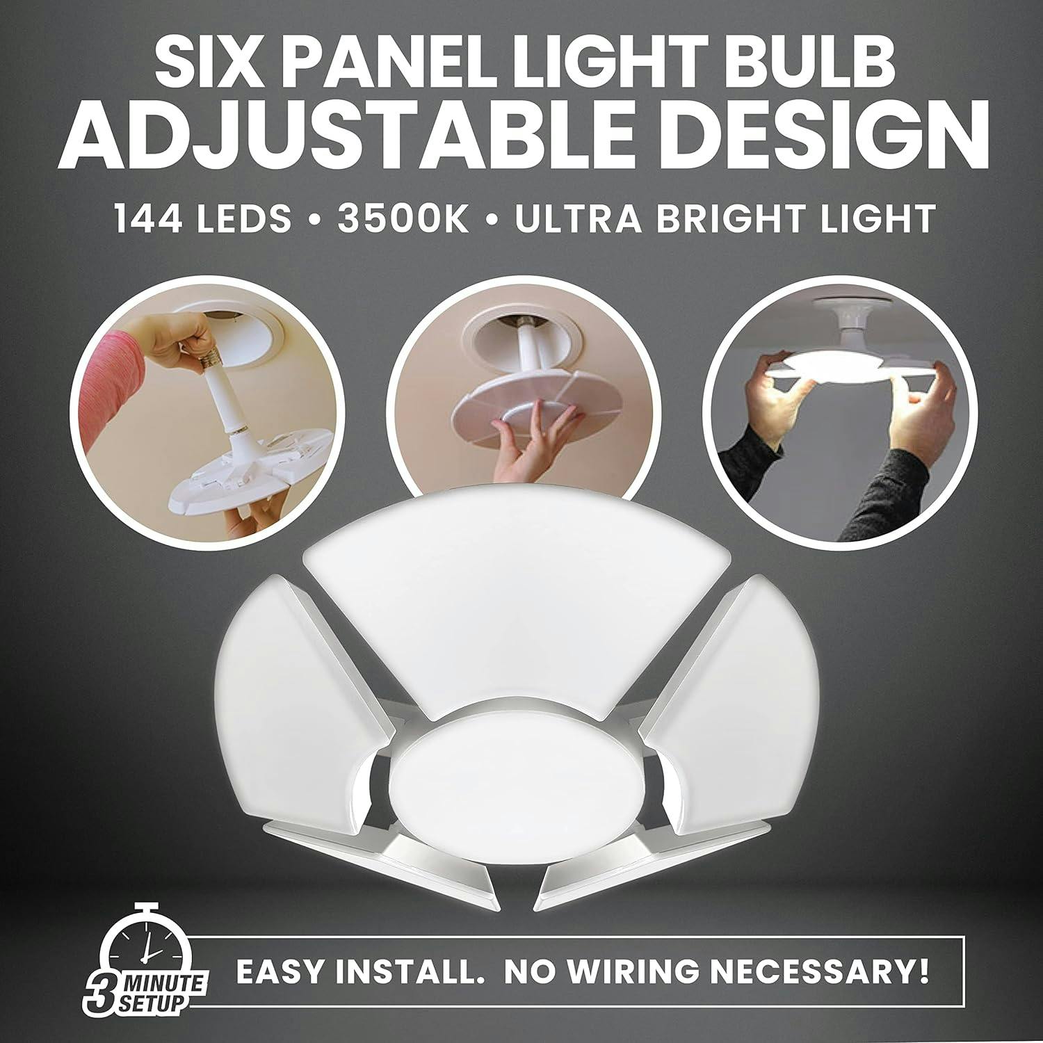 HexBulb 60W White LED Ceiling Light with 6 Adjustable Panels