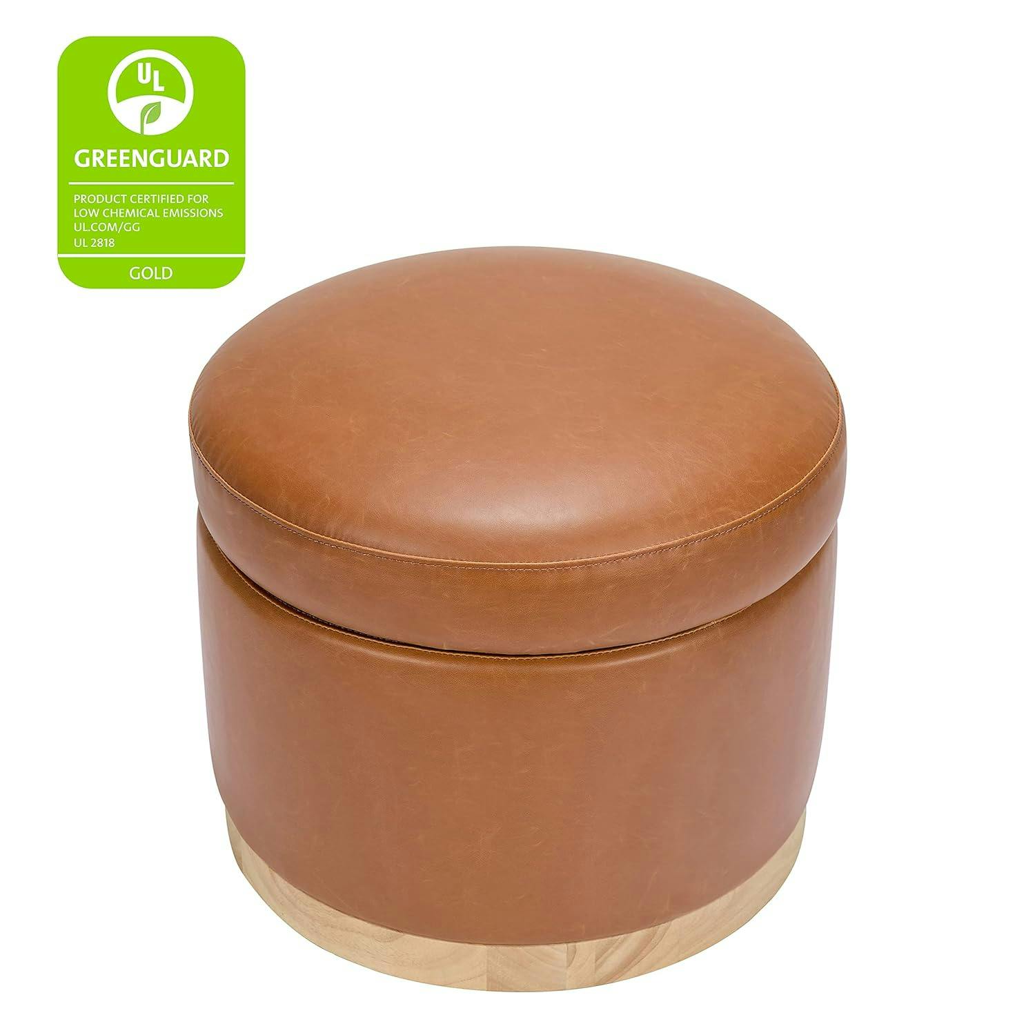 Naka 21.75'' Vegan Tan Leather Storage Ottoman with Light Wood Base
