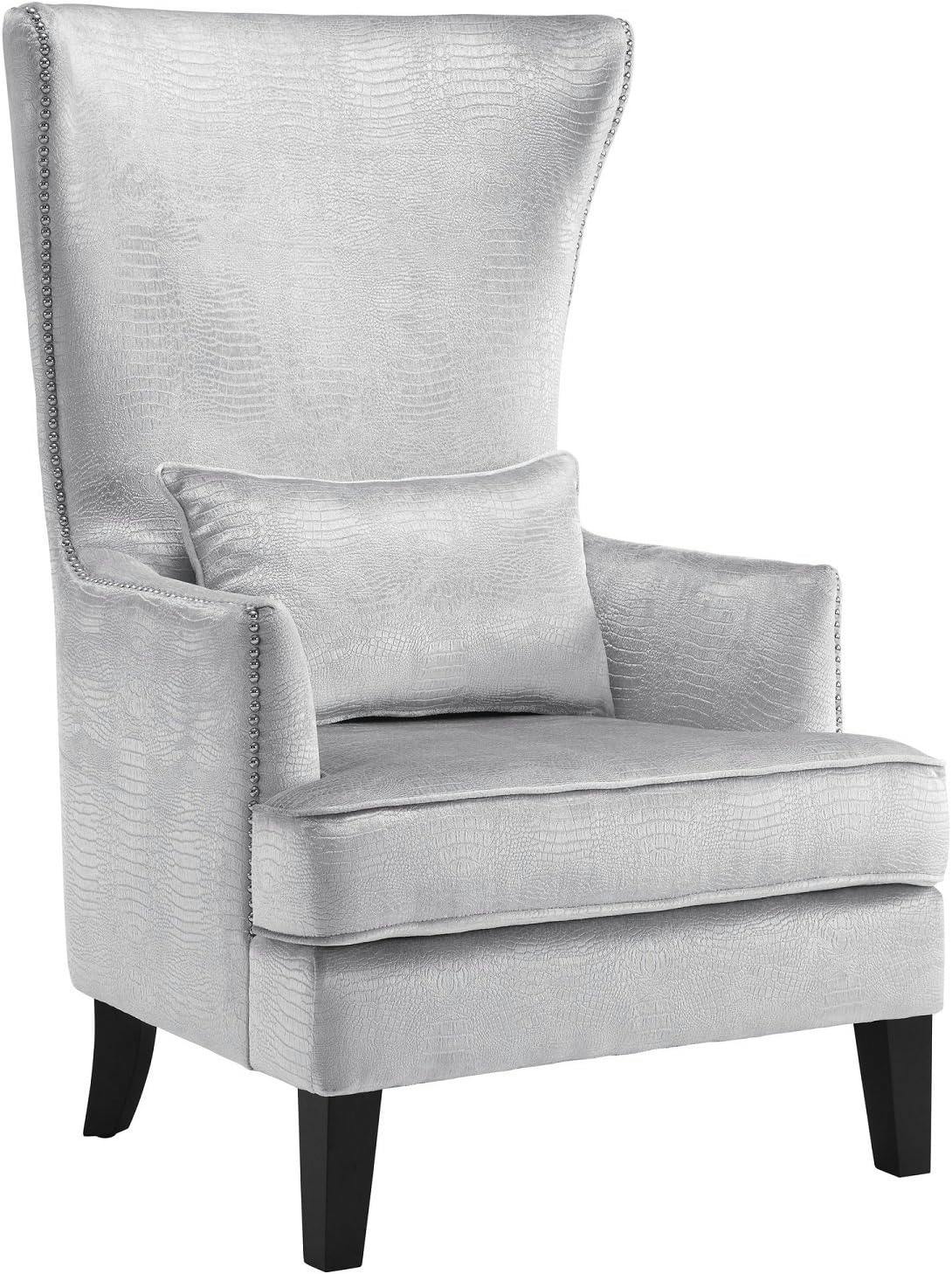 Silver Croc Velvet Wingback Accent Chair with Nailhead Trim