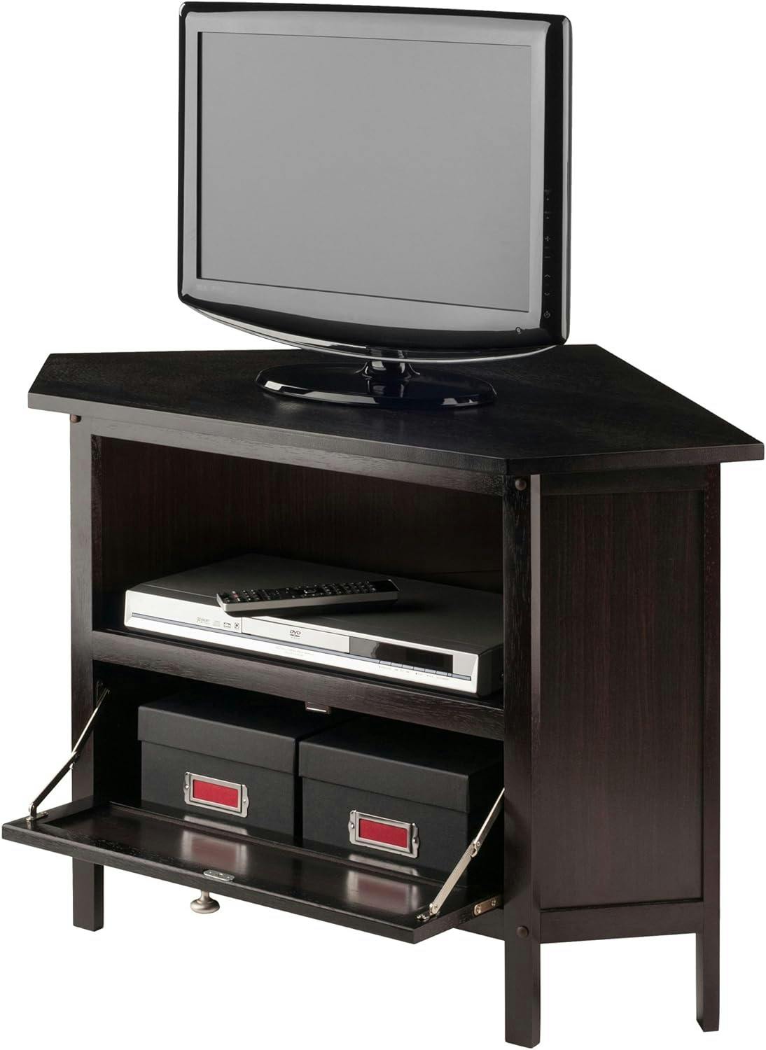 Transitional Espresso Corner TV Stand with Cabinet - Fits up to 27" TVs