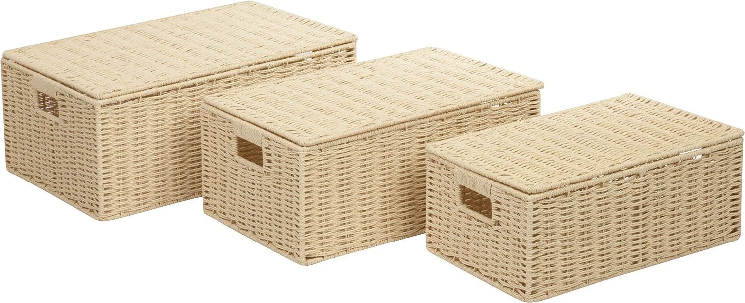 Natural Paper Rope Cord Storage Basket Trio with Lids