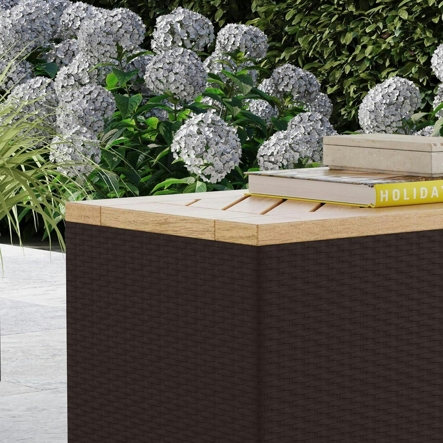 Palm Springs Acacia Wood and Rattan Outdoor Storage Table