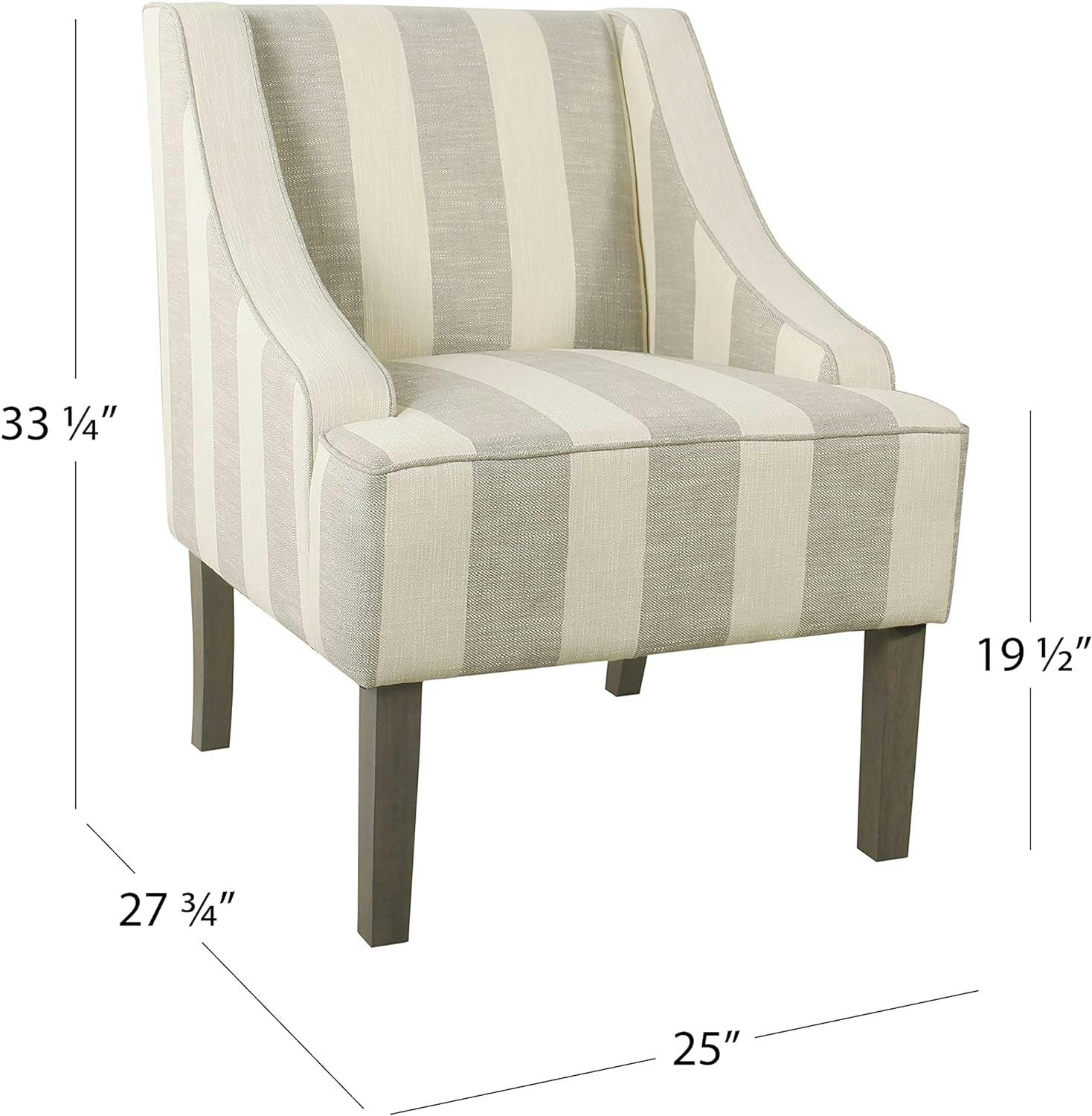 Classic Gray Stripe Swoop Armchair with Wood Legs