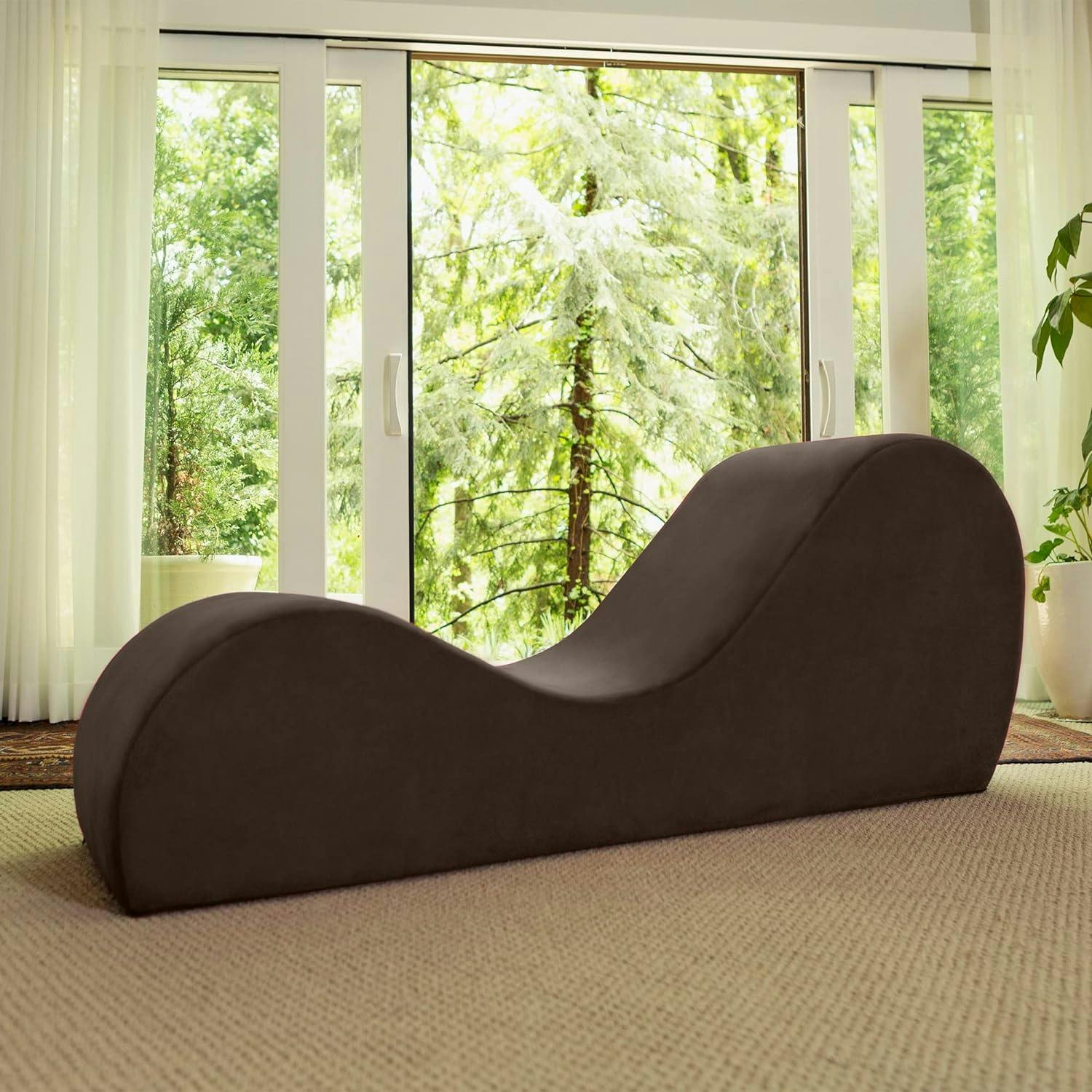 Avana Chic Brown Velvet Yoga Chaise Lounge, 60" Modern Relaxation Chair