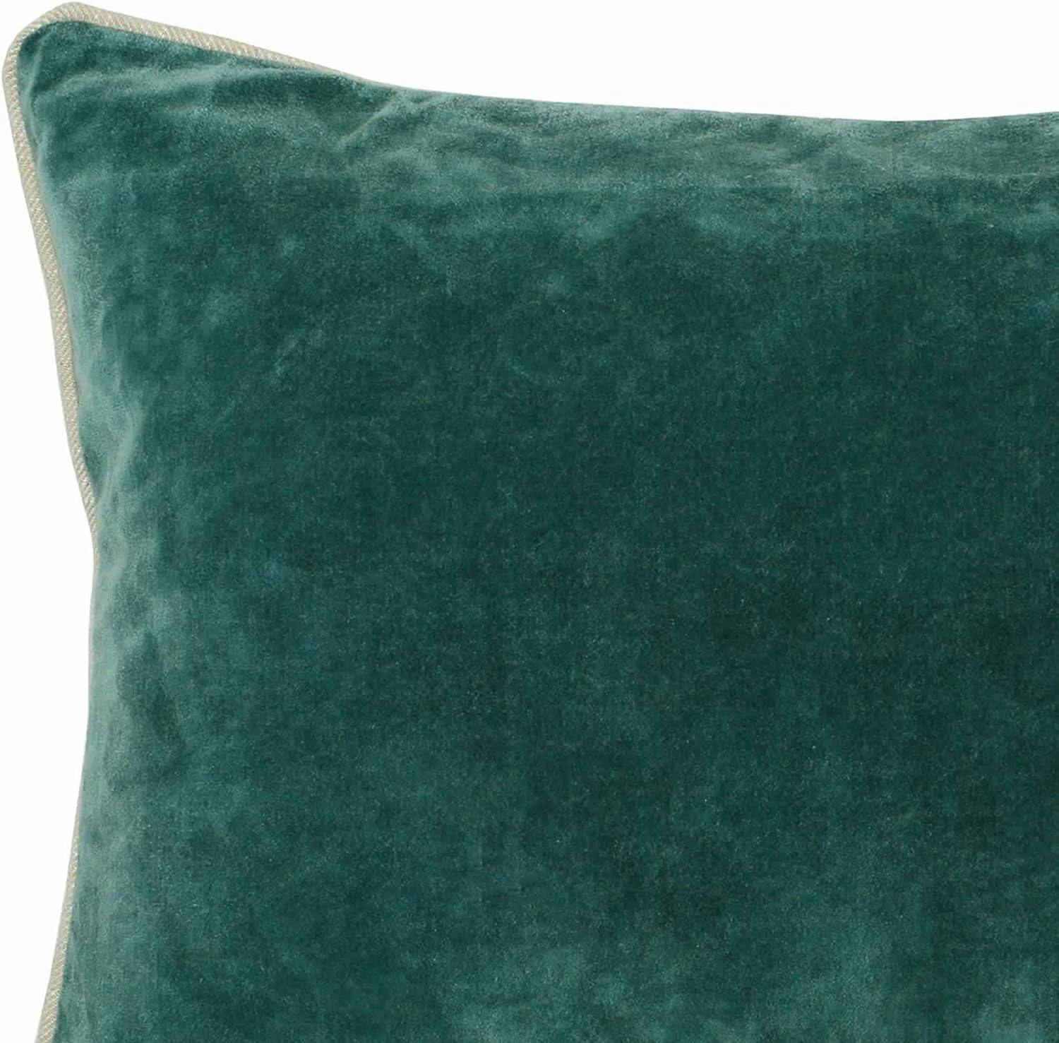 Teal Green Textured Cotton Velvet Rectangular Throw Pillow