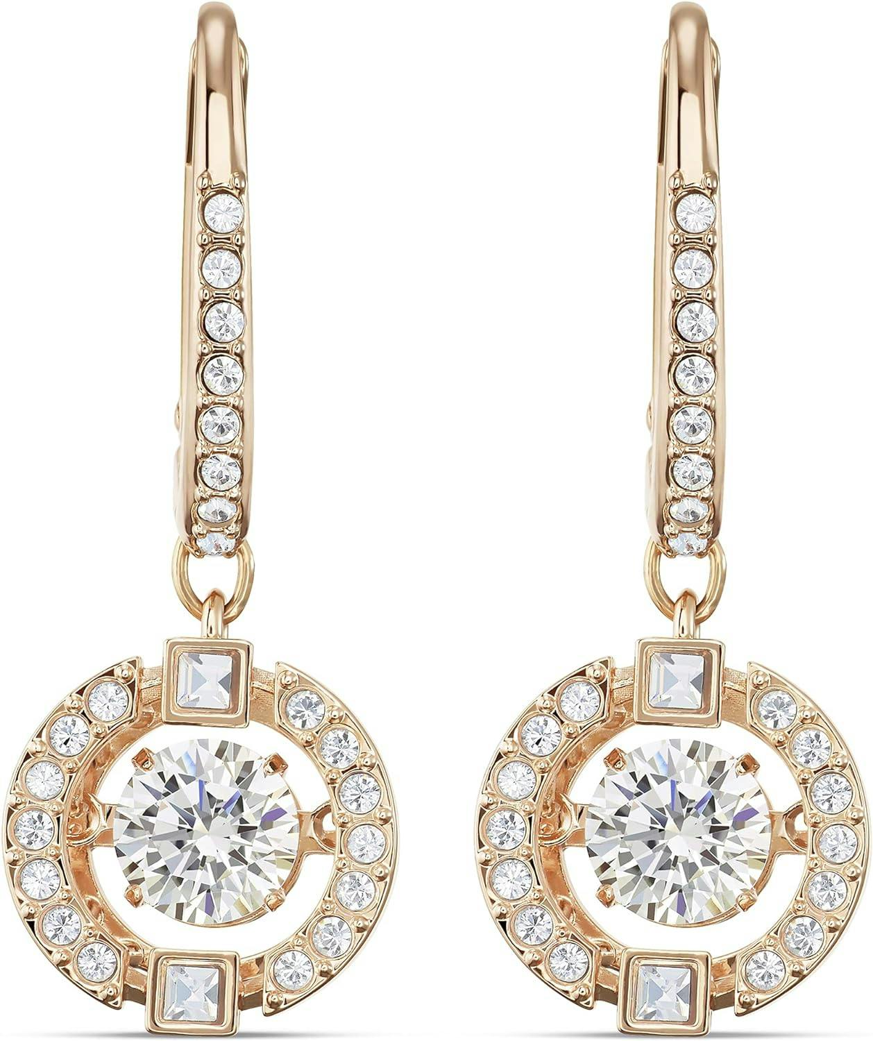 Elegant Rose Gold Plated Swarovski Crystal Drop Earrings