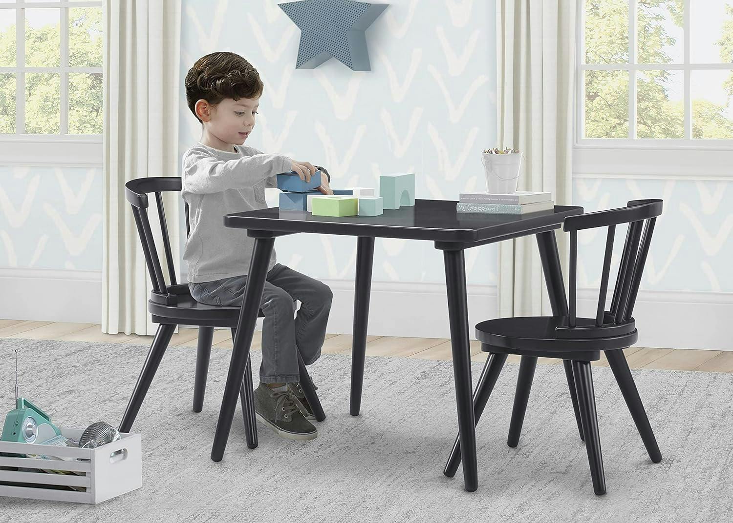 Midnight Grey Square Wooden Kids' Craft Table & 2 Chair Set