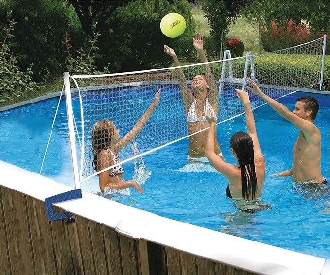 Poolmaster 72786 Above-Ground Pool Water Volleyball and Badminton Pool Game with Bracket Mounts White 16-Feet