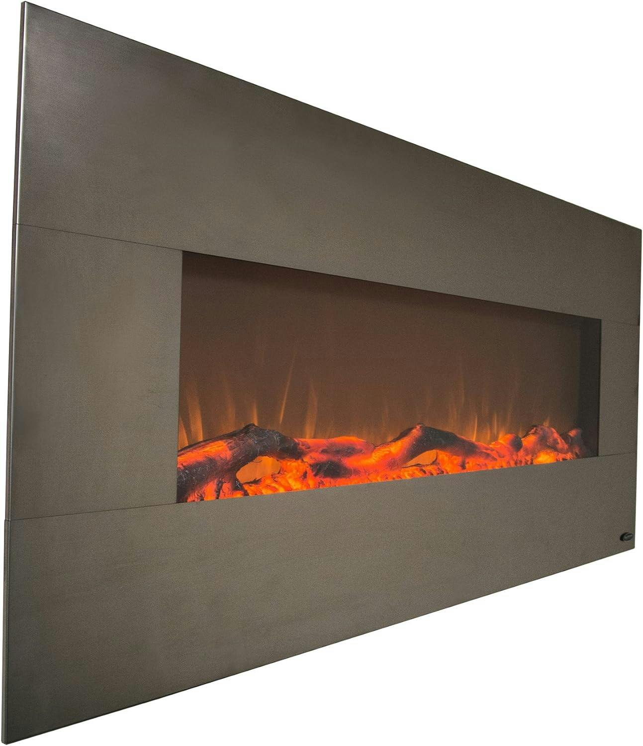 Onyx Stainless 50" Wall Mounted Electric Fireplace with Dual Heat Settings