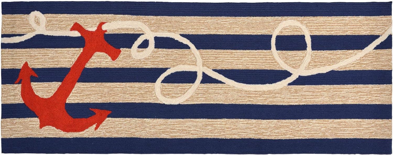Nautical Bliss Navy 24"x60" Hand-Tufted Indoor/Outdoor Anchor Rug