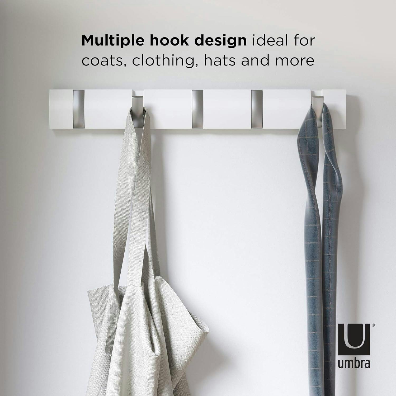 Sleek White 5-Hook Retractable Solid Wood Coat Rack