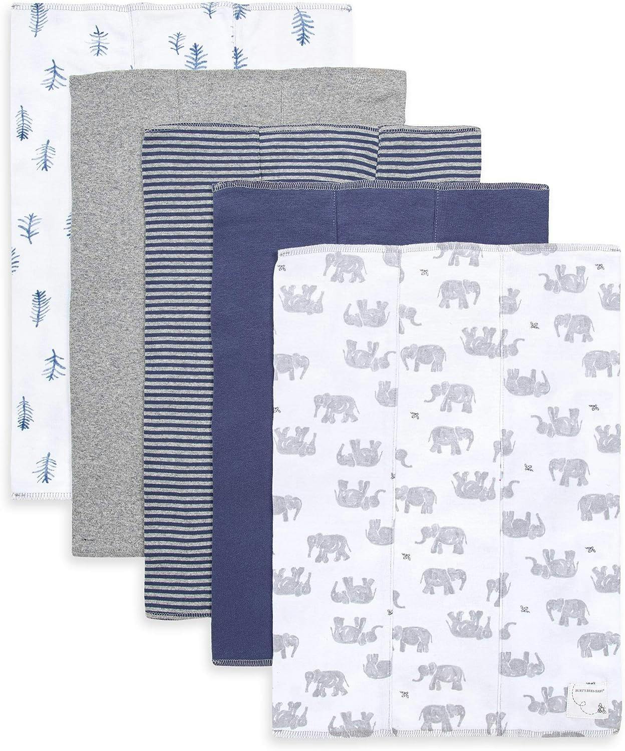 Wandering Elephants 5-Pack Organic Cotton Baby Burp Cloths