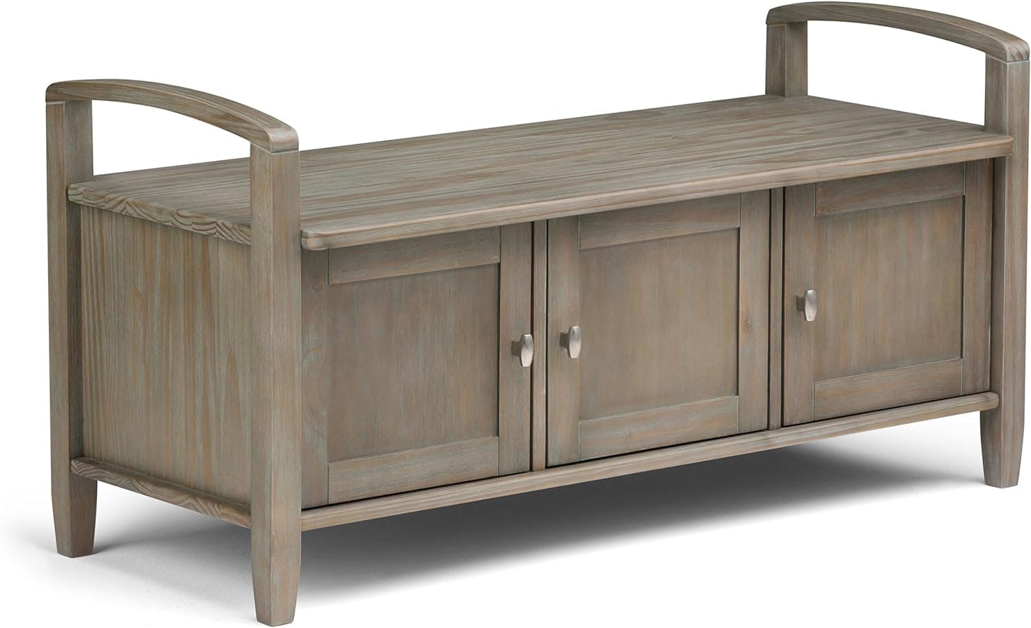 Rustic Distressed Gray 44" Solid Hardwood Storage Bench with Armrests