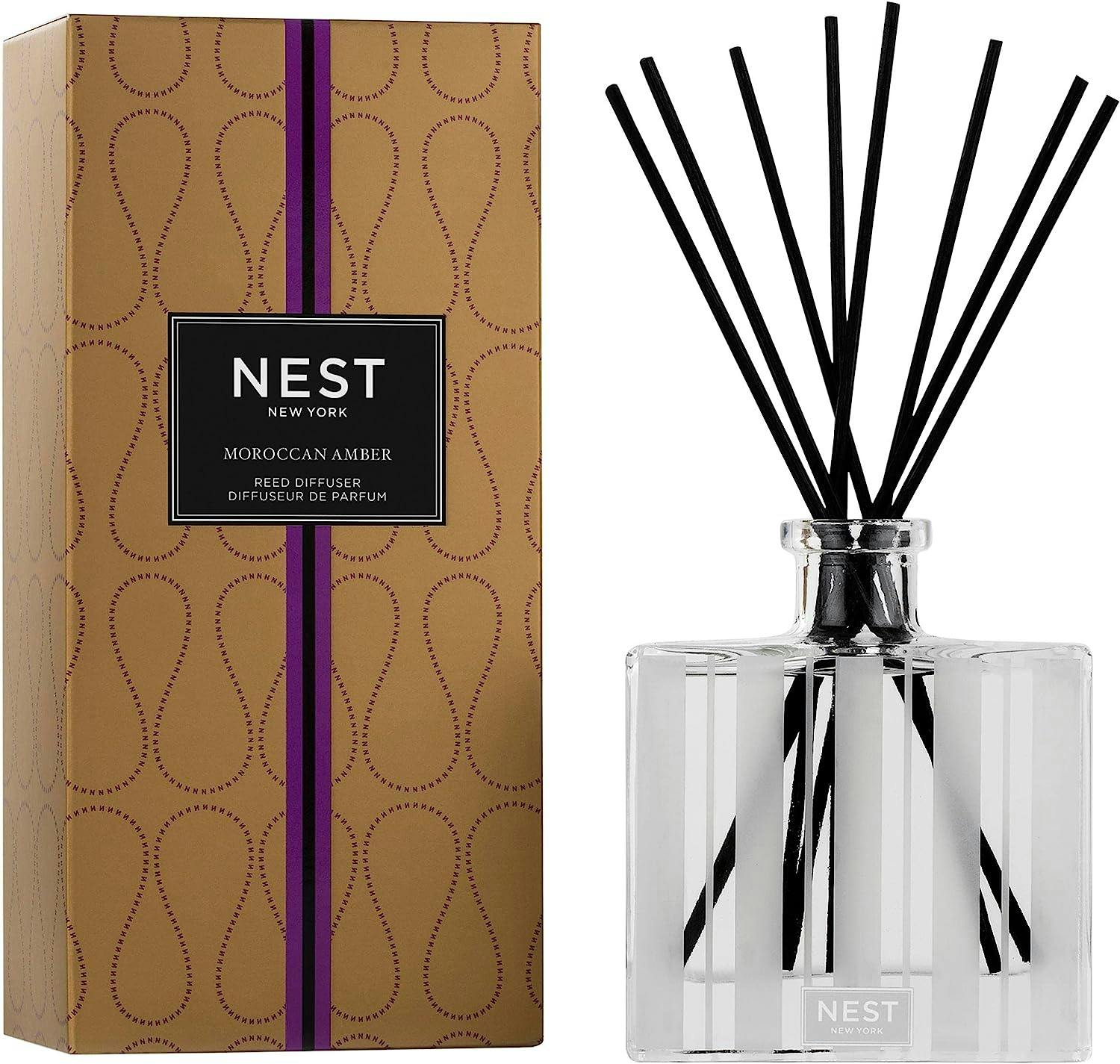Elegant Moroccan Amber & Eucalyptus Reed Diffuser with Frosted Glass Vessel