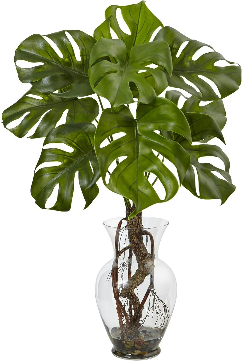 Lush Philodendron Silk Arrangement in Clear Potted Vase