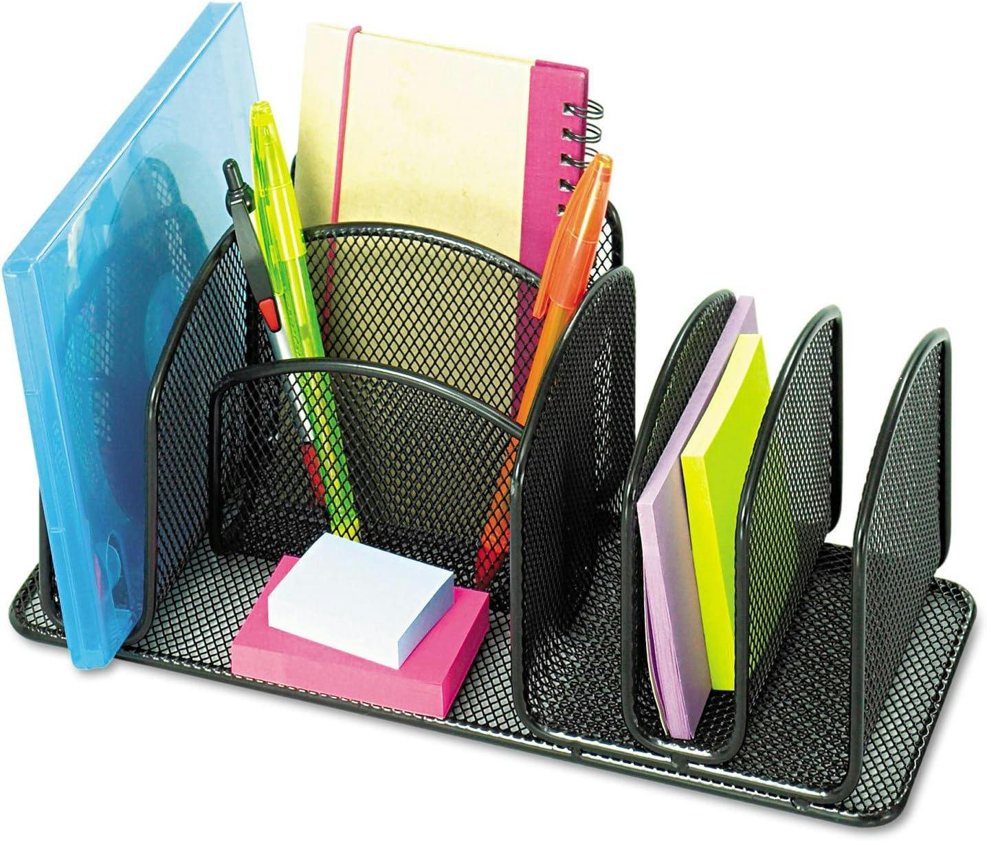 Onyx Deluxe Steel Mesh Desk Organizer with 6 Compartments in Black