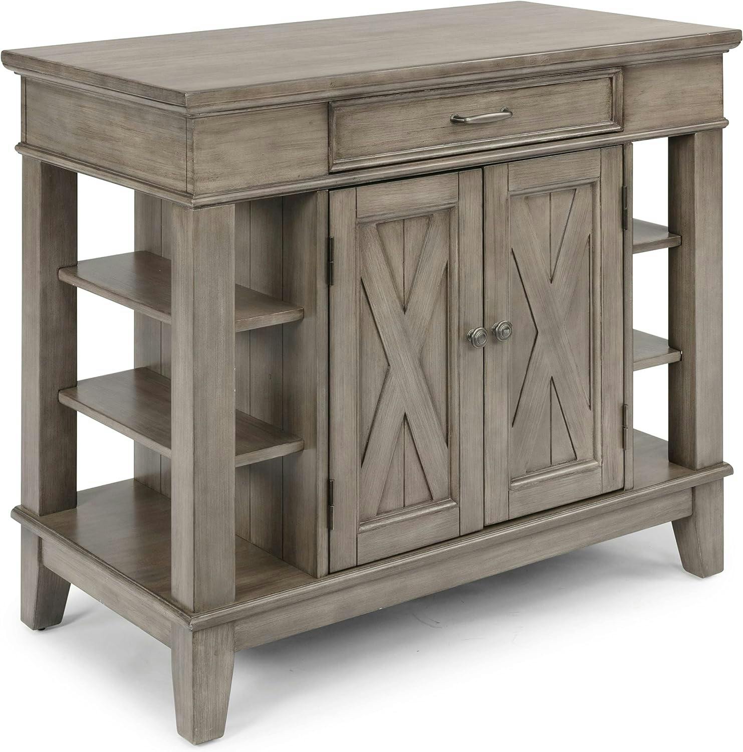 Rustic Multi-Gray Solid Wood Kitchen Island with Storage