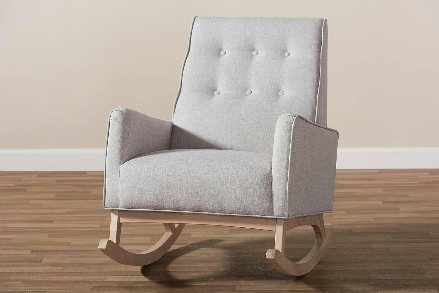 Marlena Mid-Century Grayish Beige Tufted Rocking Chair