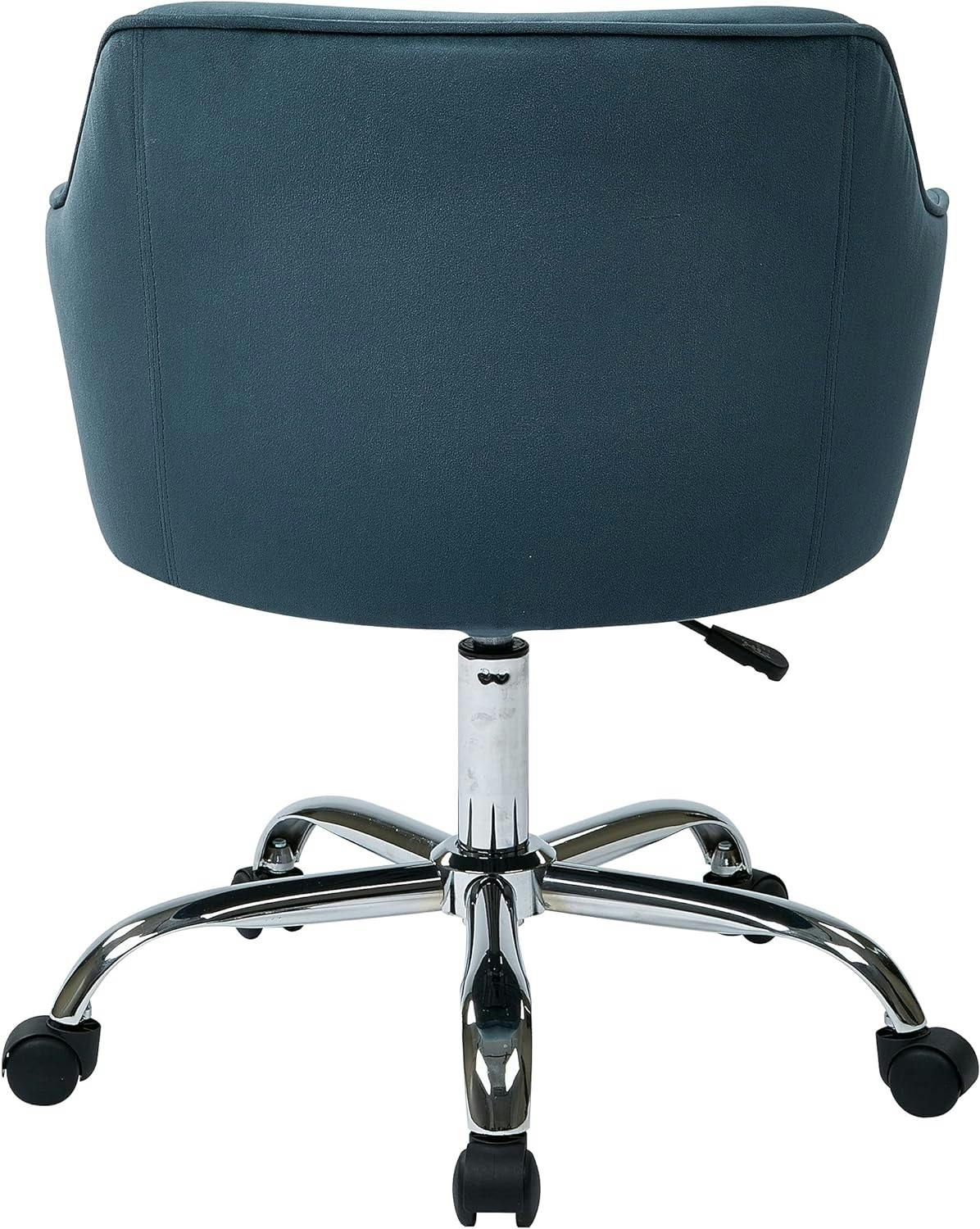Atlantic Blue Velvet Fabric Swivel Task Chair with Polished Chrome Base