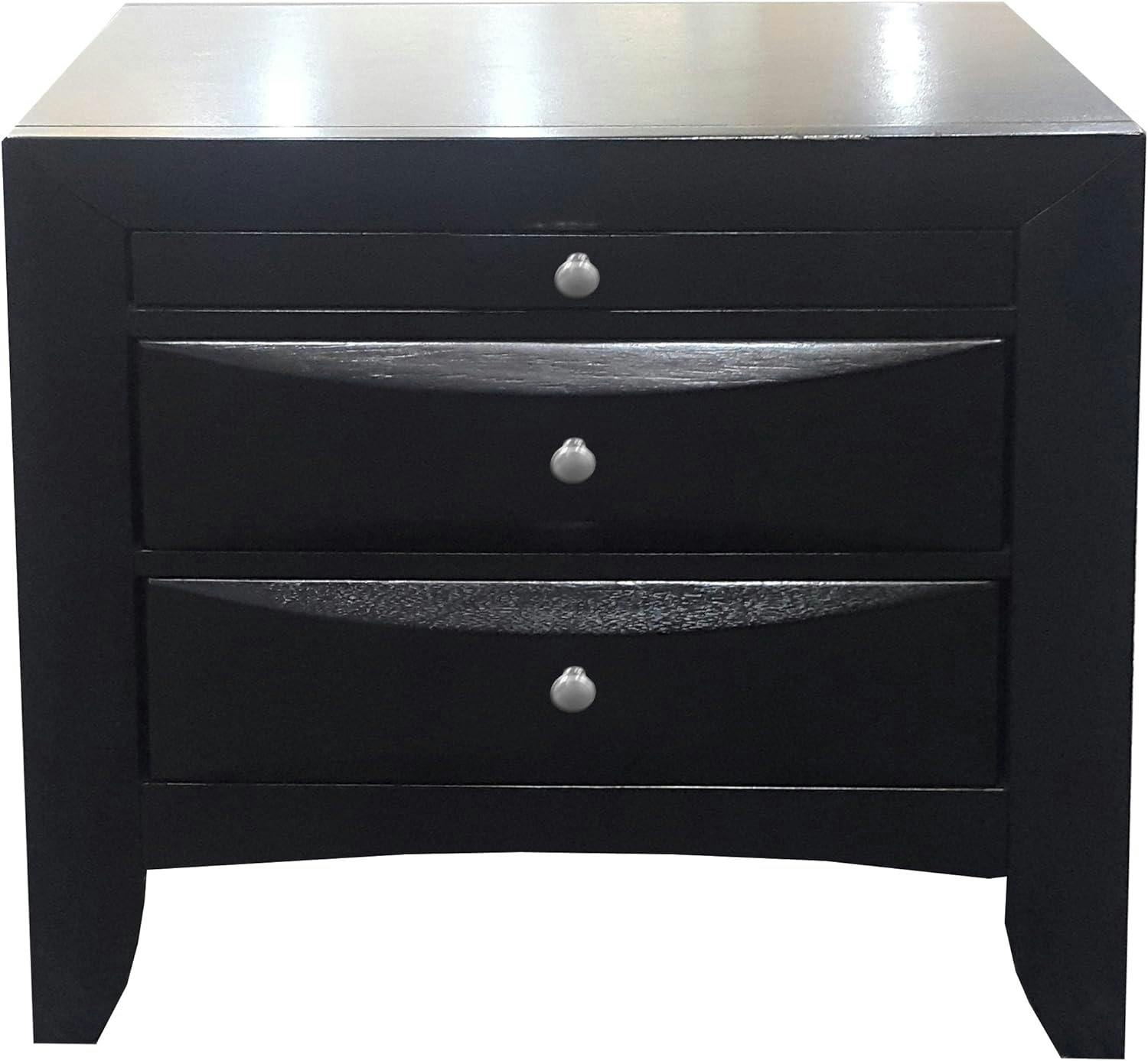 Ireland Contemporary Black Wood Nightstand with Pull-Out Tray