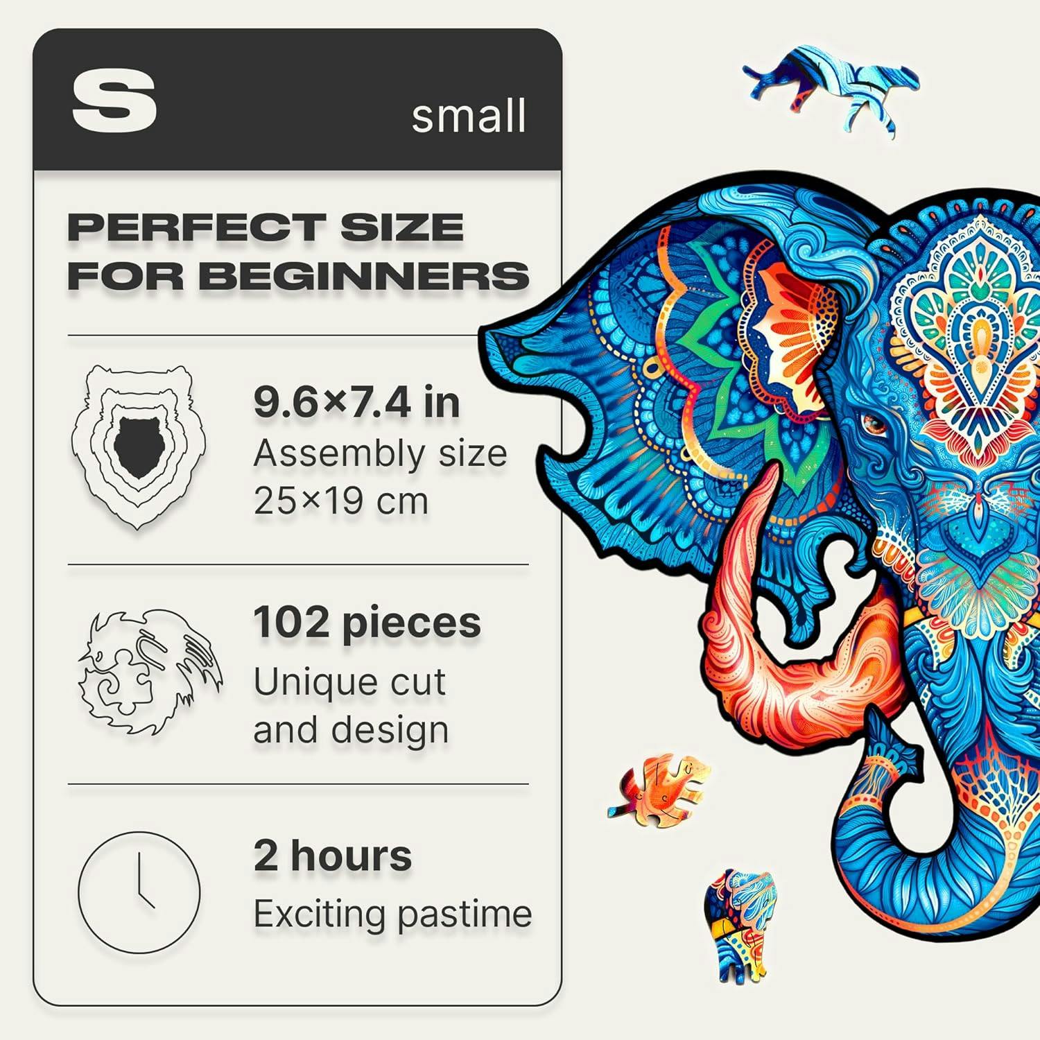 Eternal Elephant Whimsical Wooden Jigsaw Puzzle - 102 Unique Pieces