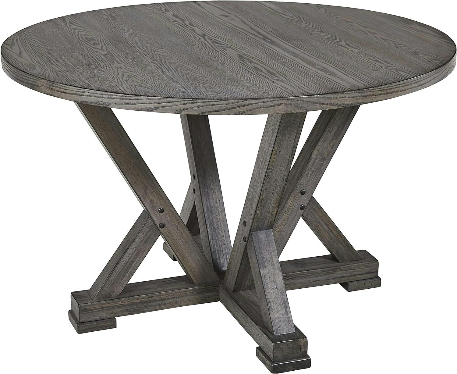 Transitional Harbor Gray Round Wood Dining Table, Seats 4