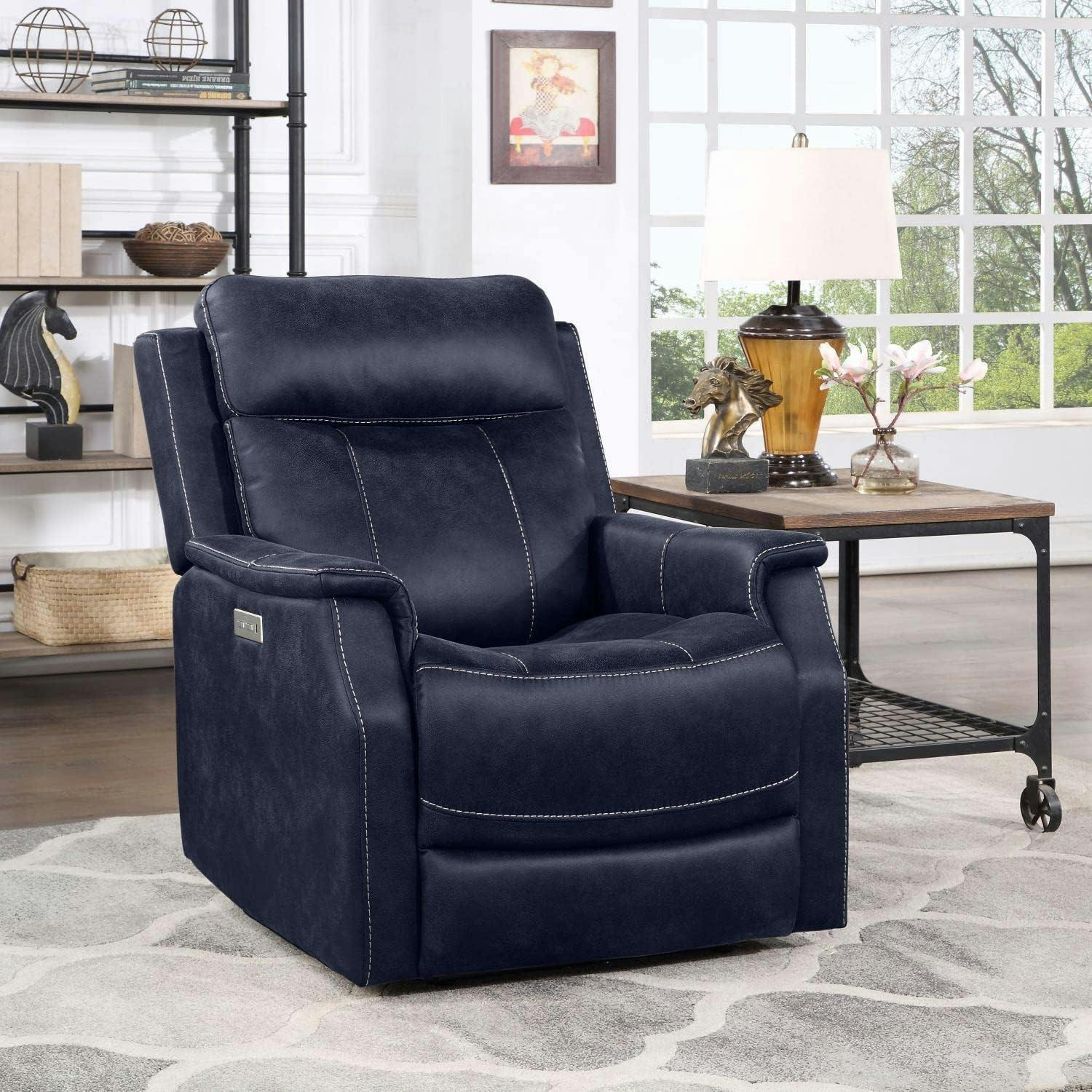 Ocean Blue Faux Leather Dual-Power Recliner with USB Port