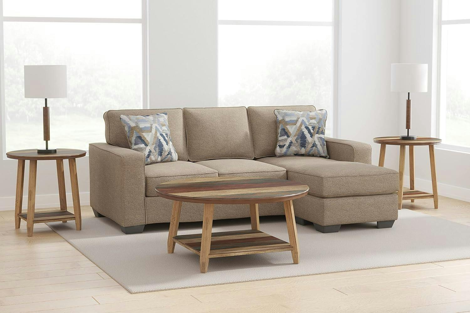 Driftwood Beige 85" Contemporary Sofa Chaise with Track Arms