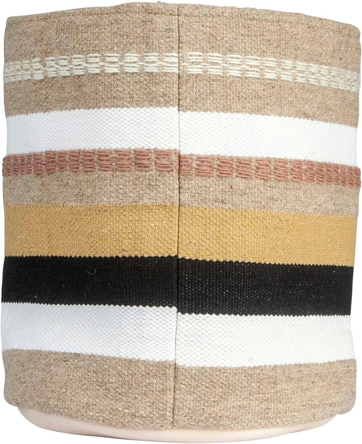 Newton Striped Wool and Cotton Fabric Decorative Basket
