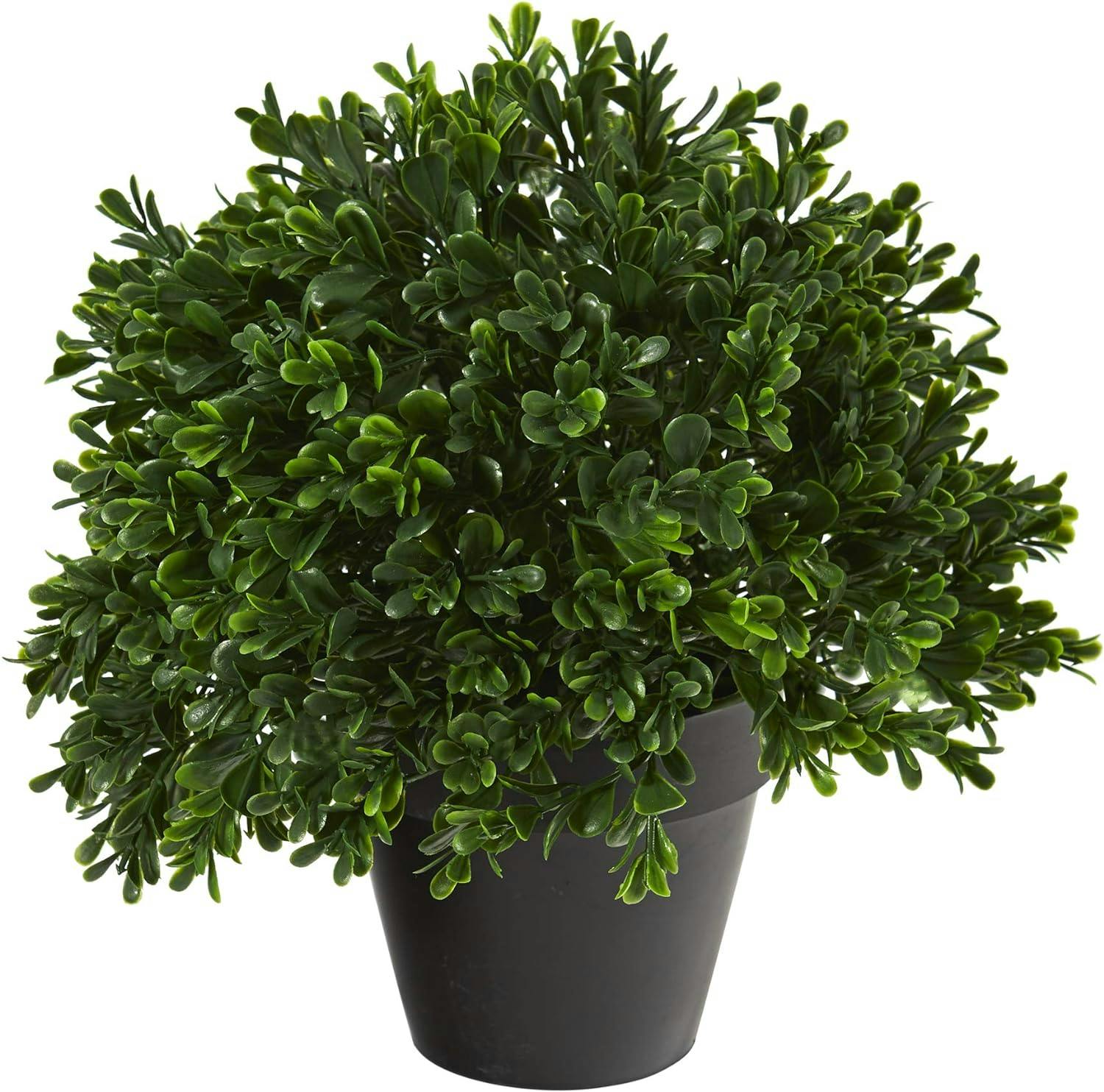 Verdant Boxwood 10" Artificial Topiary in Plastic Pot for Outdoor Use