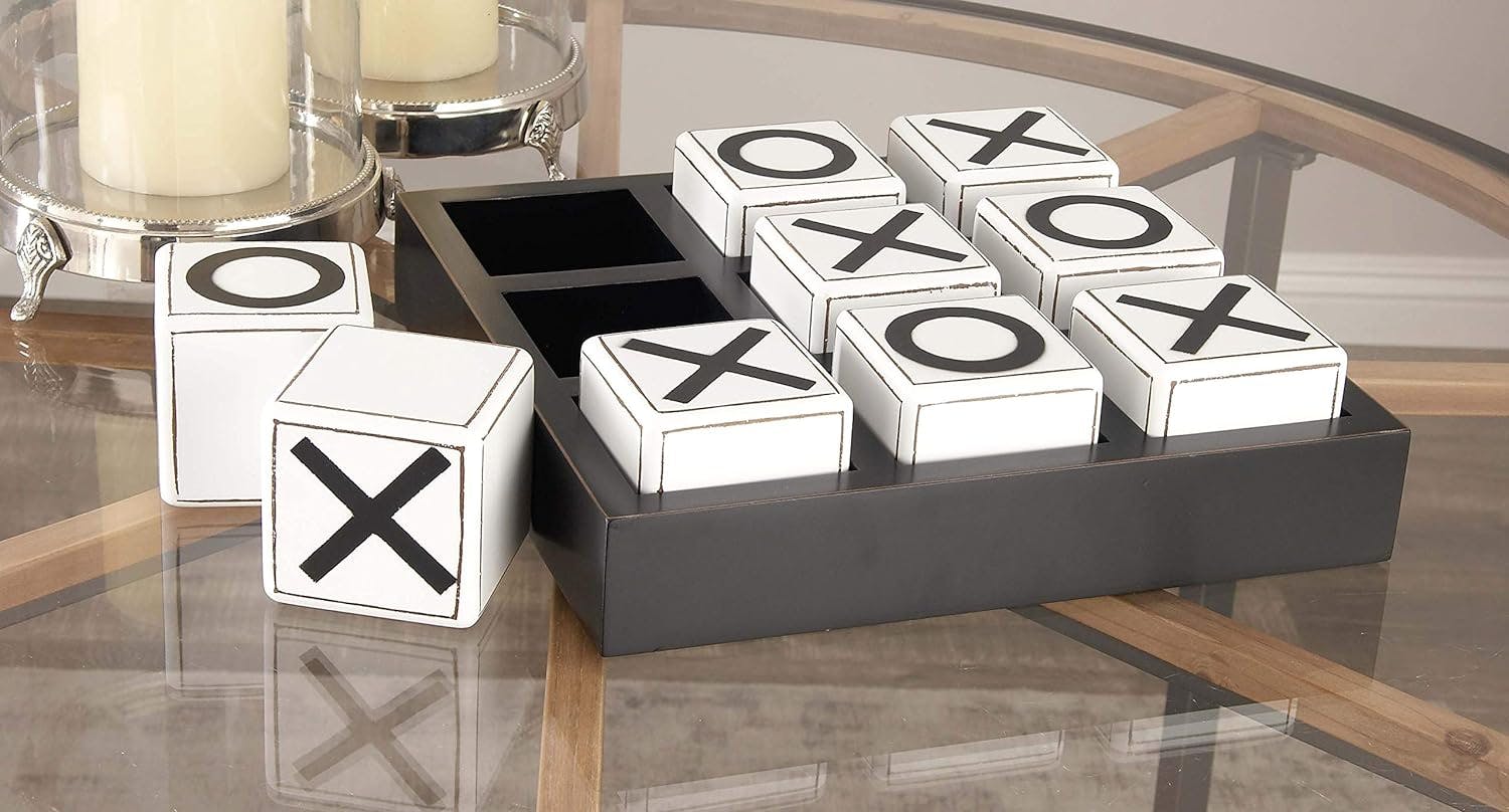 Sophisticated Black Wood Tic Tac Toe Game Set 14" with White Pieces