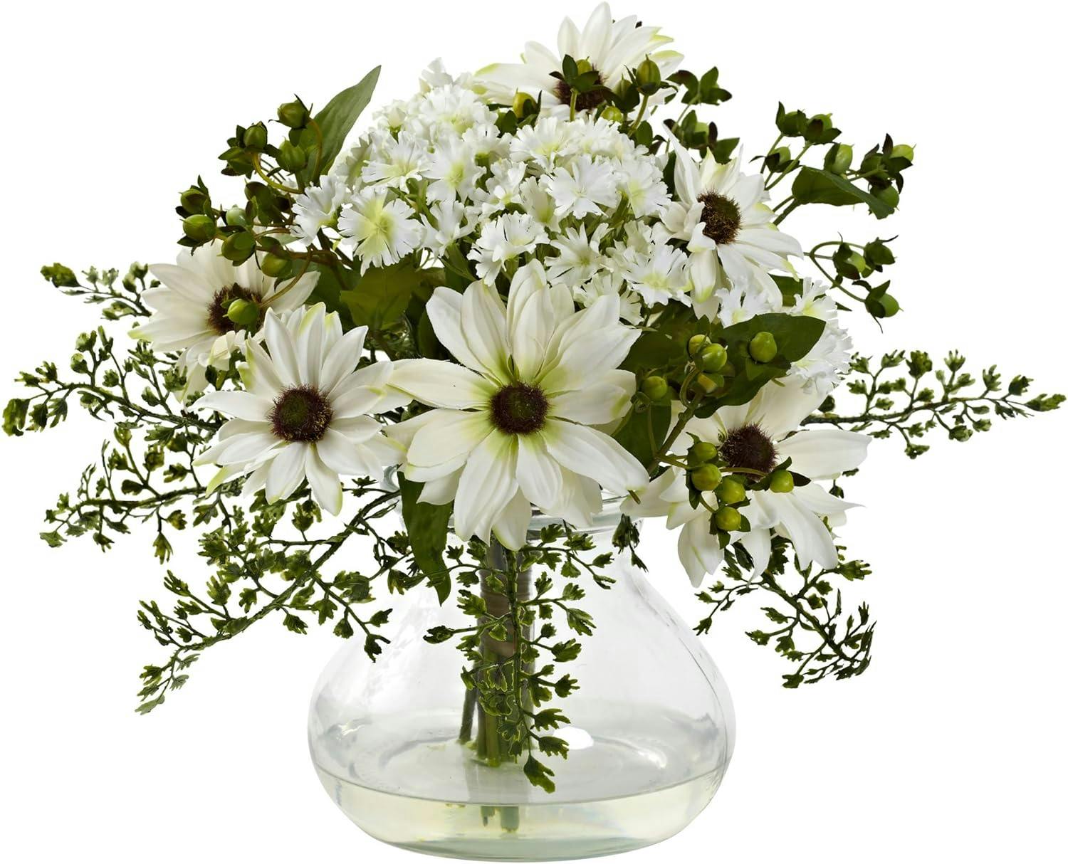 Bursting Blooms Silk Daisy Tabletop Arrangement in Elegant Vase