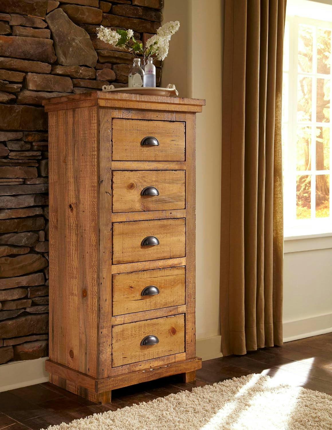 Rustic Farmhouse Distressed Pine 5-Drawer Lingerie Chest
