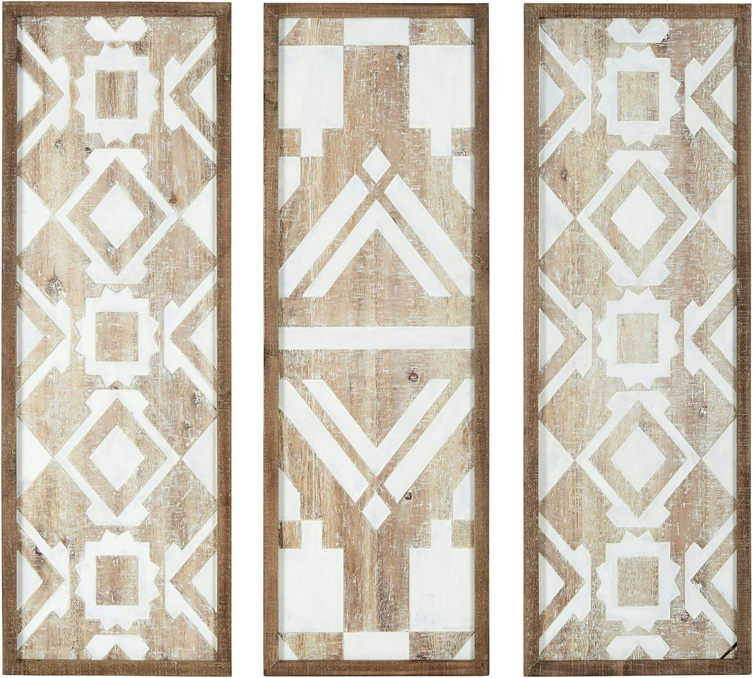 Mandal Geometric Carved Natural Wood 3-Piece Wall Decor Set