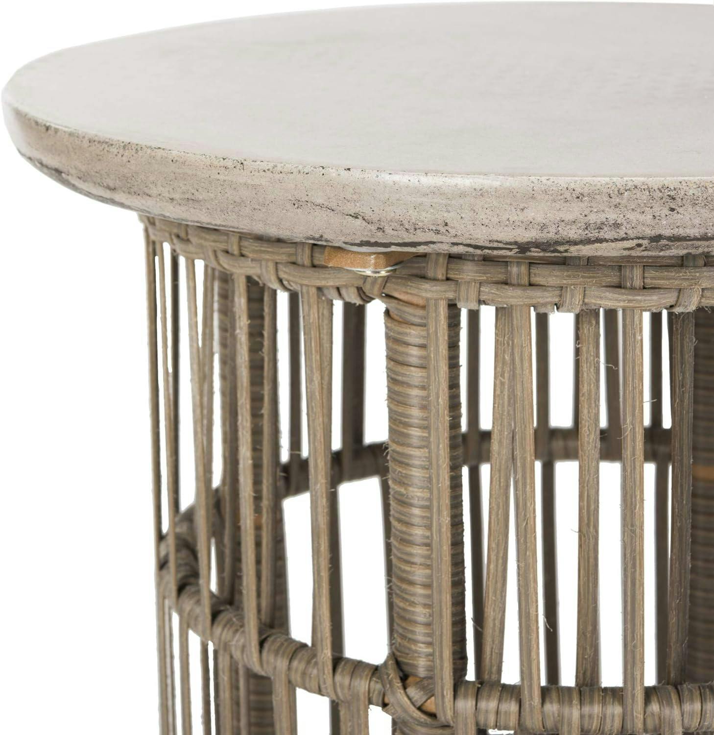 Fane 16'' Dark Grey Concrete & Rattan Round Side Table