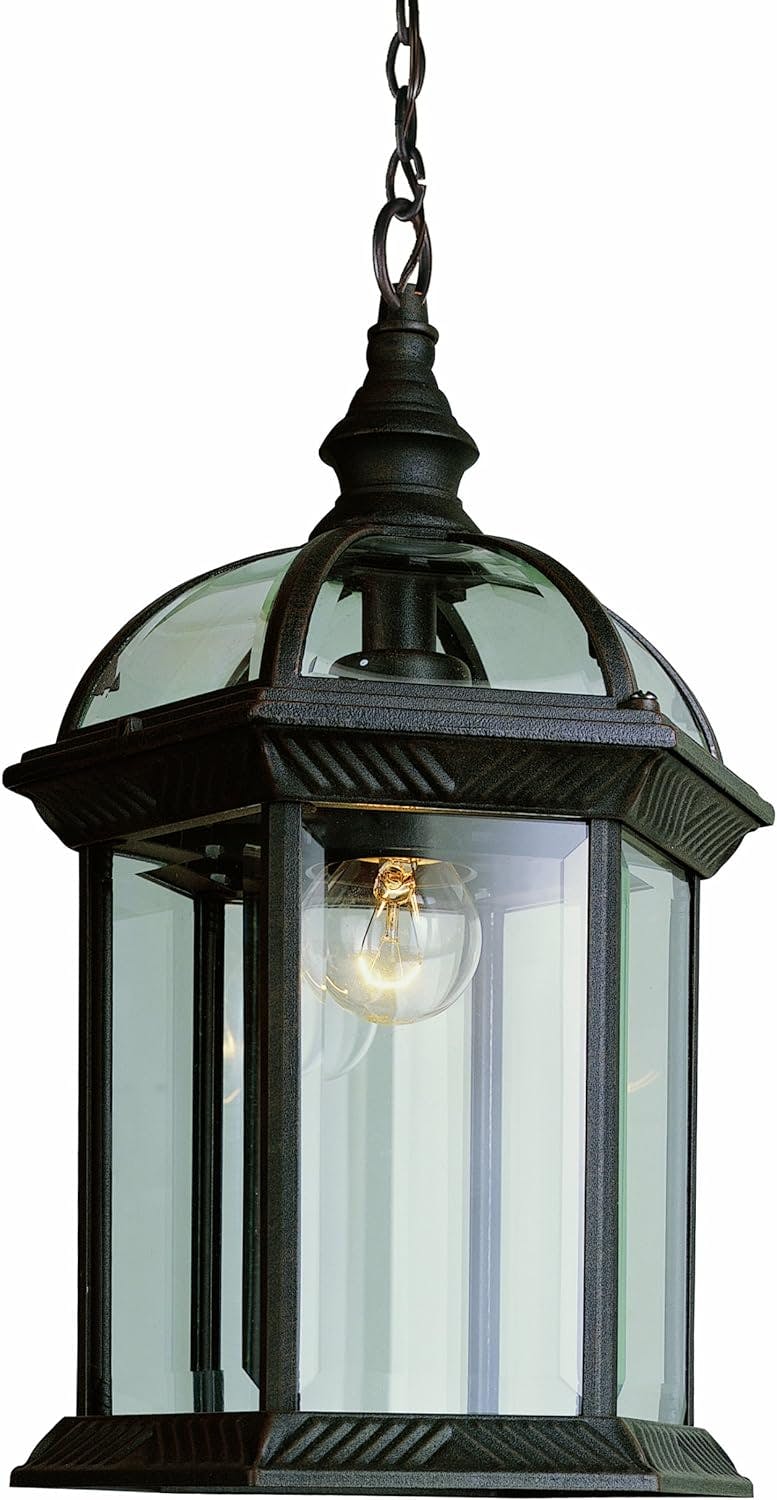 Classic American 19" Rust Hanging Lantern with Clear Beveled Glass