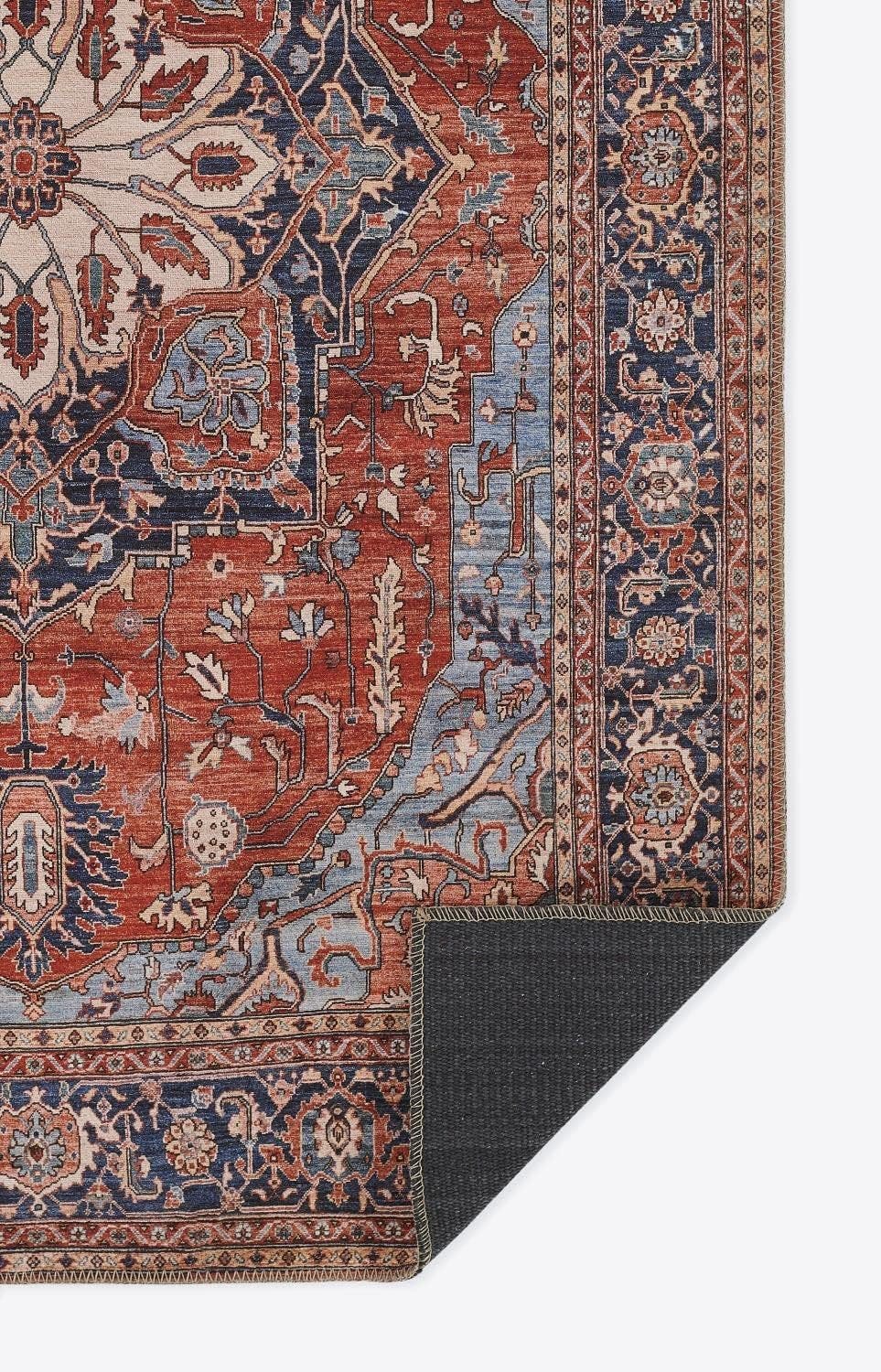 Elegant Red and Navy Ornate Synthetic Area Rug 7'6" x 9'6"