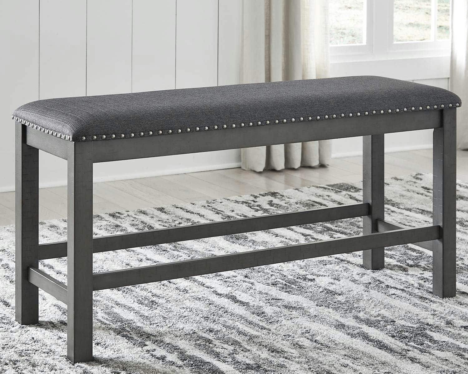 Transitional Gray Cushioned 48'' Dining Bench with Nailhead Trim