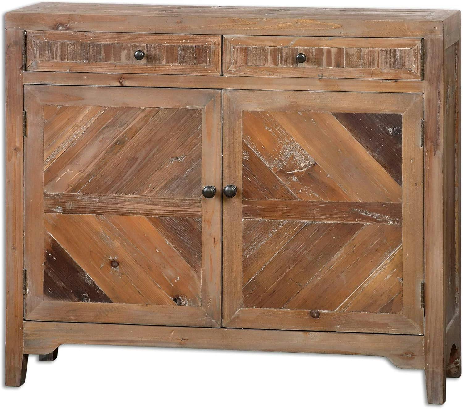 Rustic Reclaimed Fir Wood Console with Swing-Out Drawers