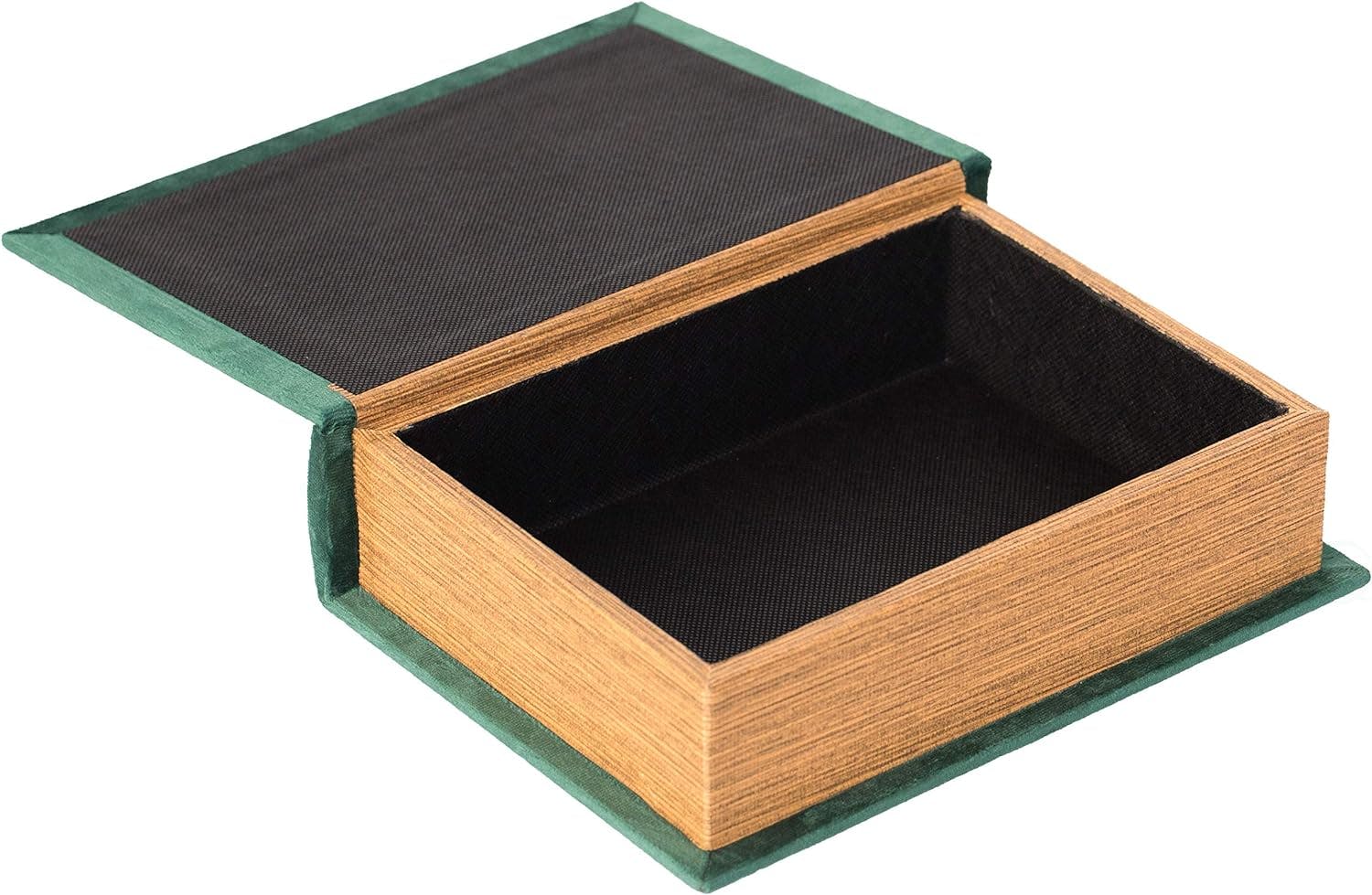 Vintage Green Velvet Book-Inspired Trinket Storage Box