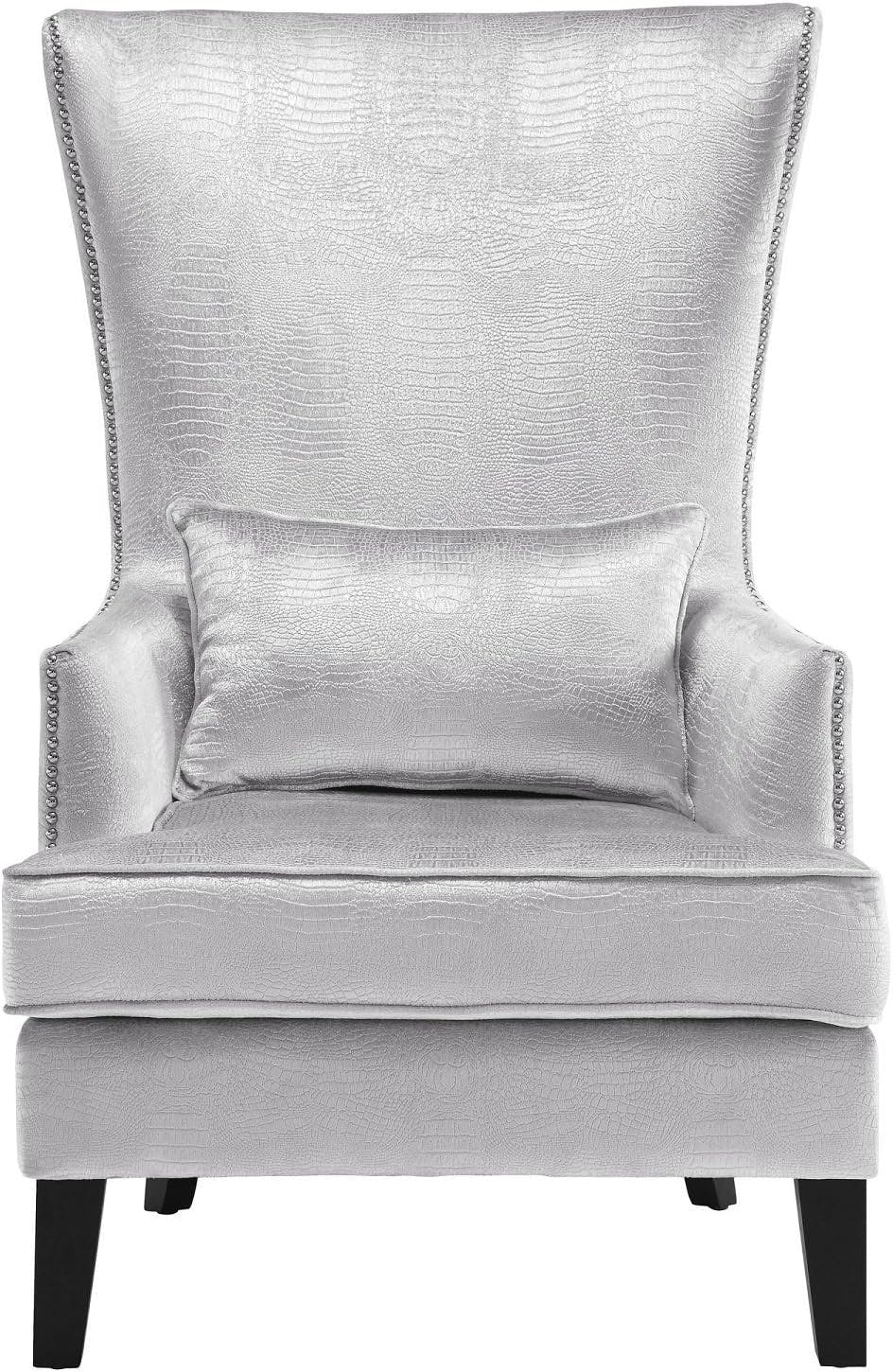 Silver Croc Velvet Wingback Accent Chair with Nailhead Trim