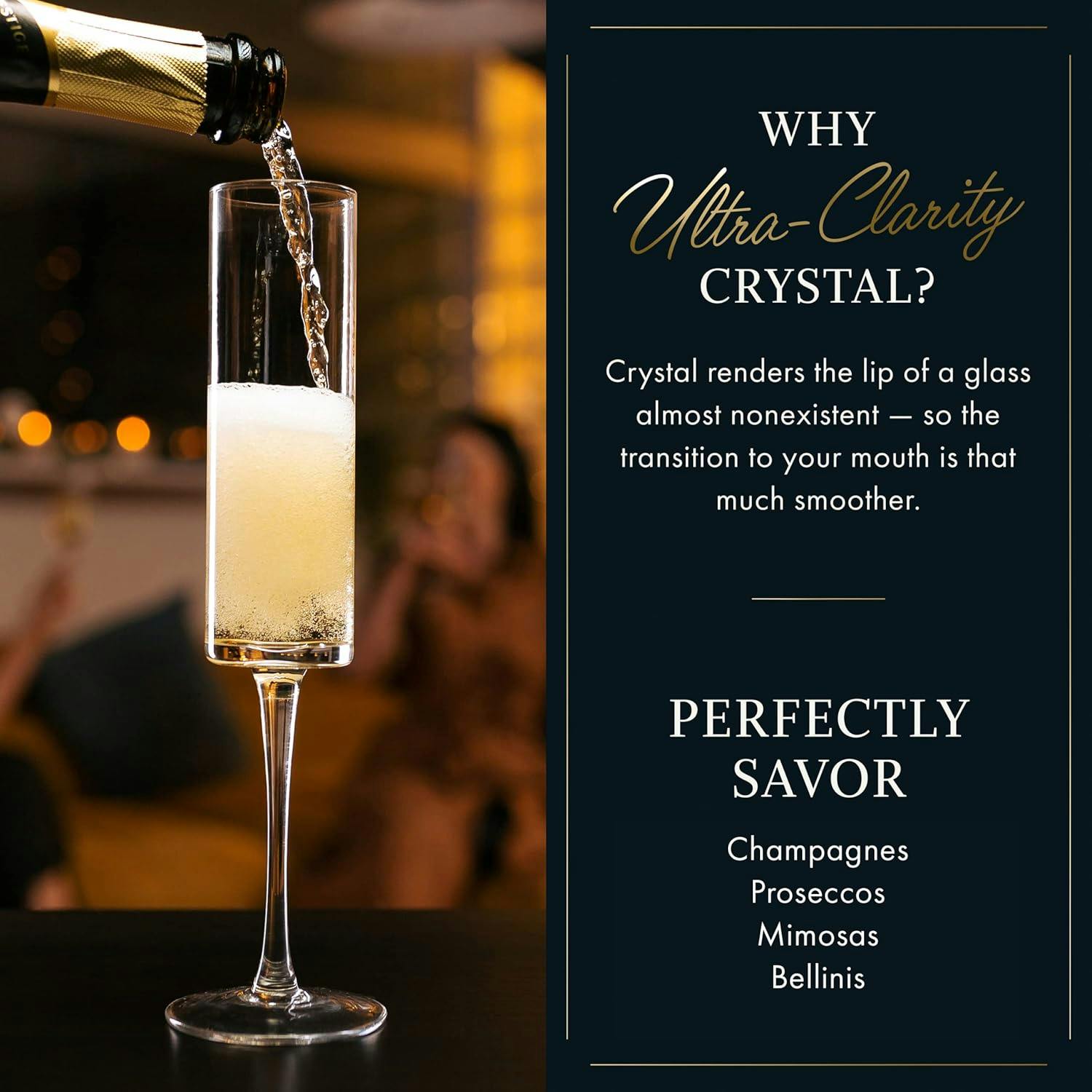 Elegant Crystal Champagne Flutes Set of 4 - Lead-Free, 6oz, Modern Design