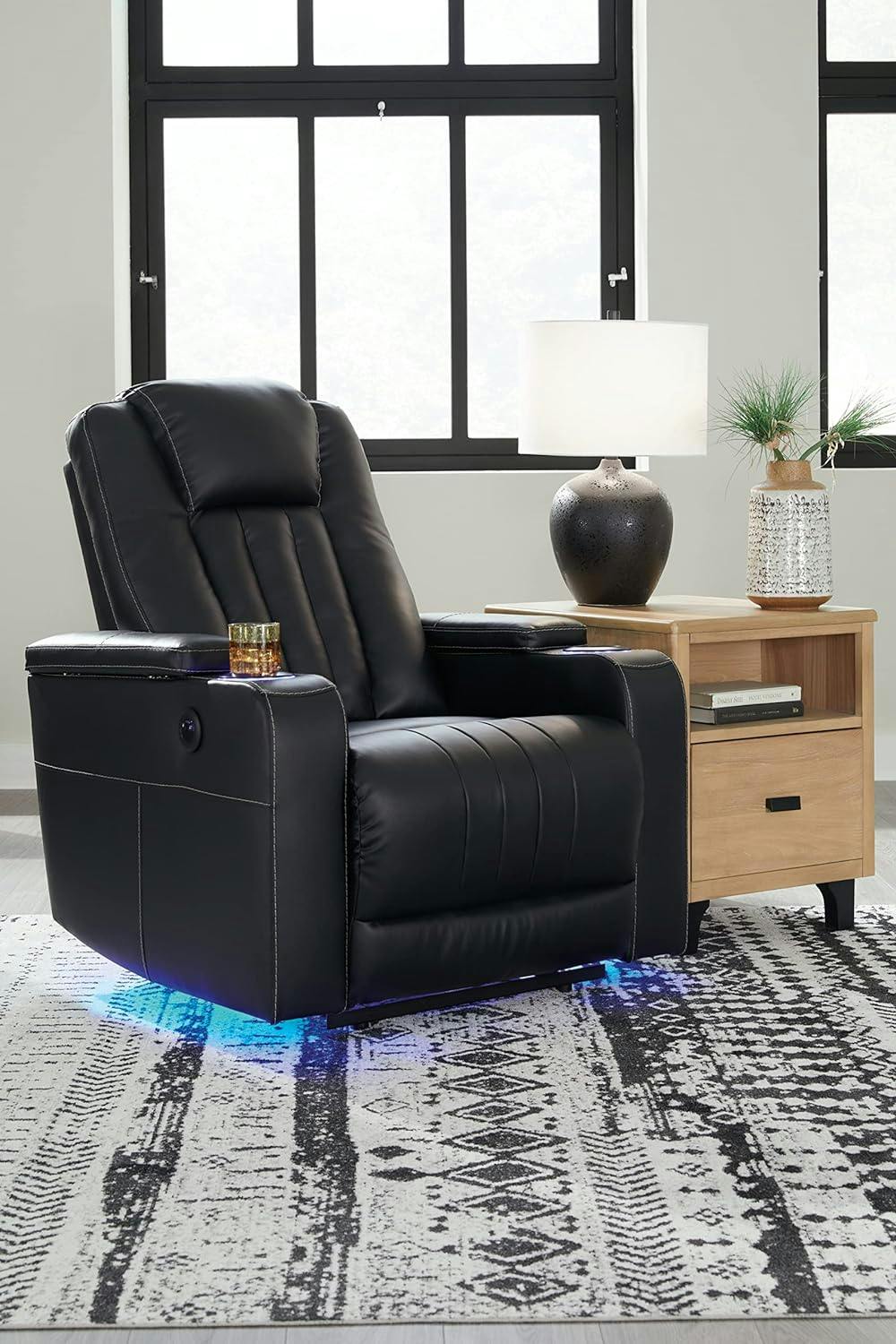 Contemporary Black Faux Leather LED Recliner 36"x41"x44"