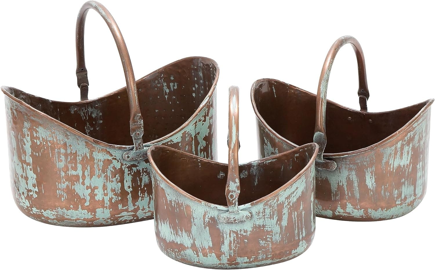 Patina Tulip Copper Metal Planter Set of 3 with Handles