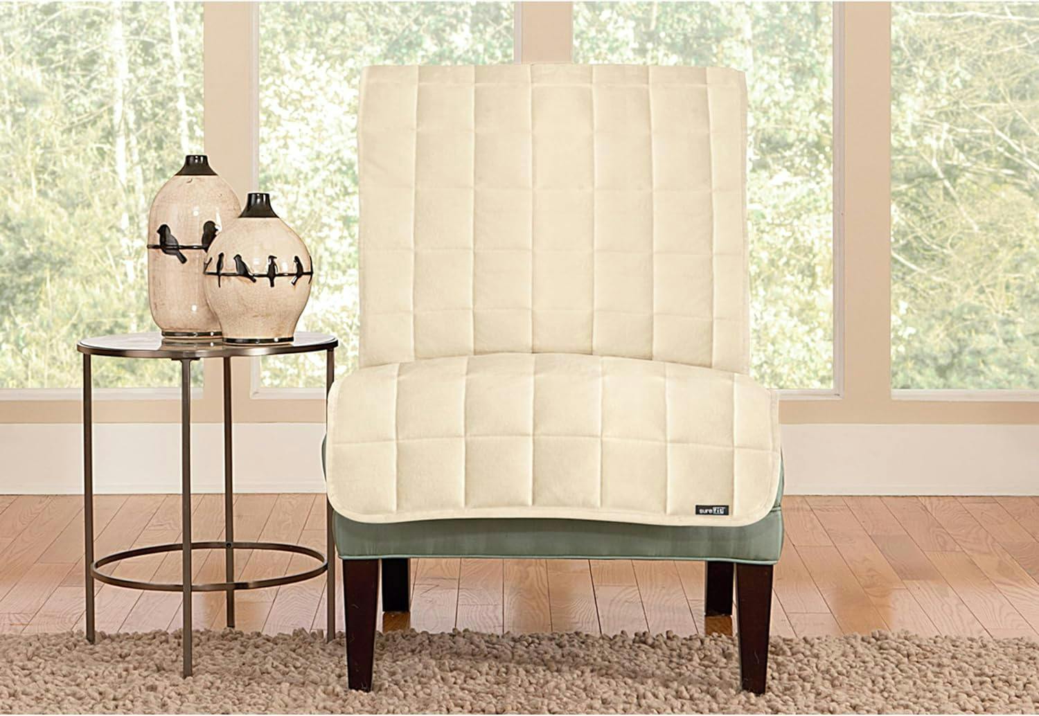 Deluxe Ivory Quilted Armless Chair Furniture Protector