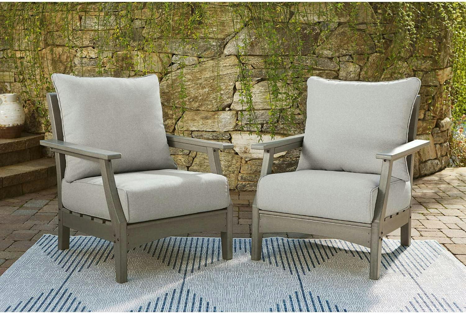 Transitional Gray HDPE Outdoor Lounge Chair with Cushion