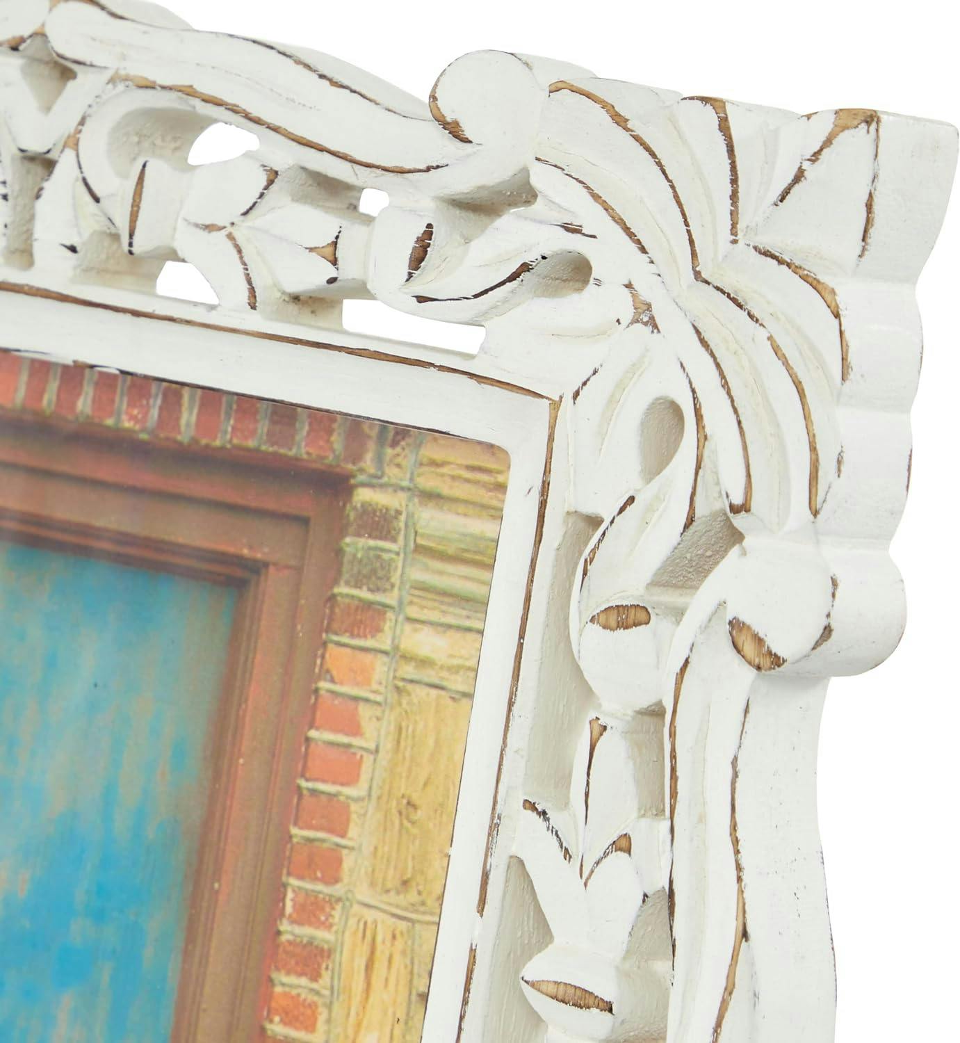 Elegant White Handmade Intricate Carved Mango Wood Photo Frame 12" x 14"