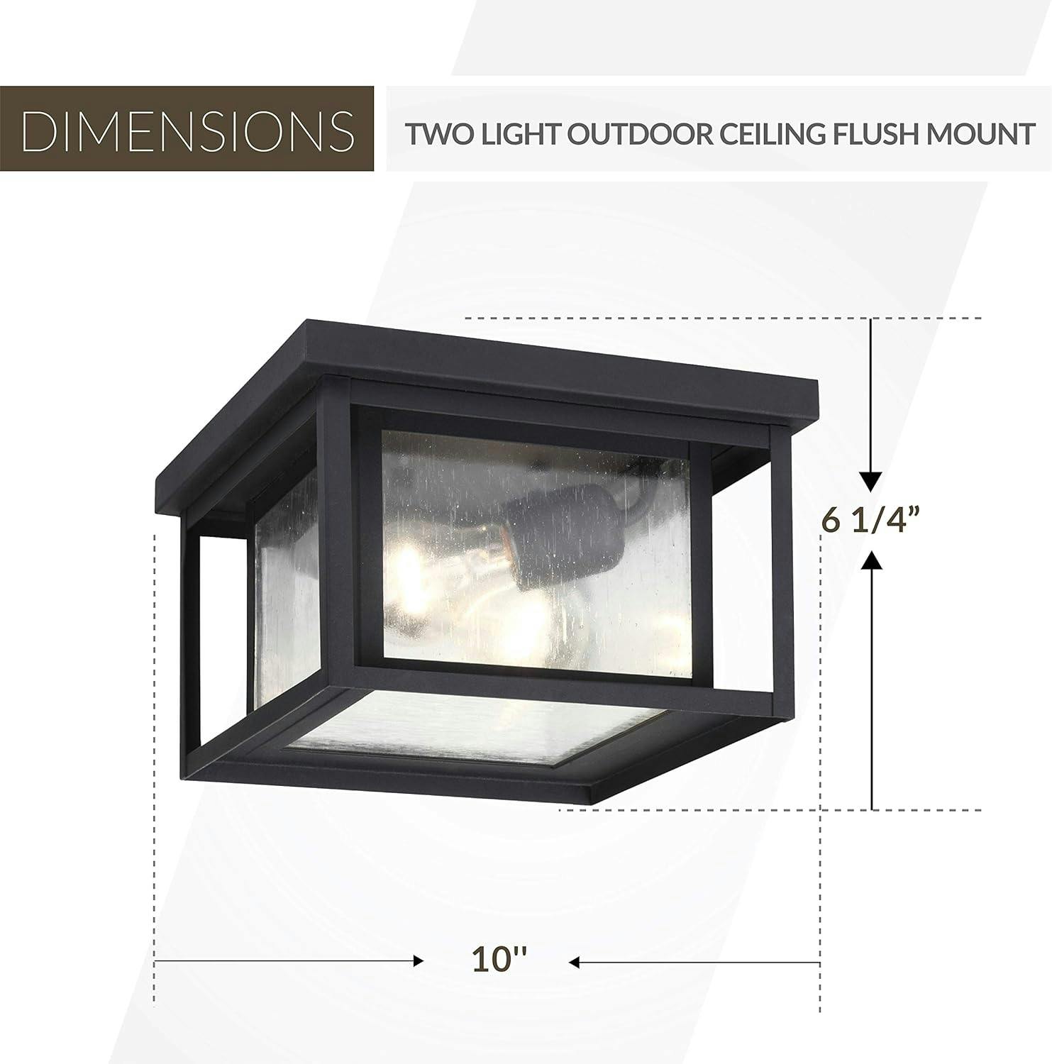 Hunnington Sleek Black 2-Light Outdoor Flush Mount with Clear Seeded Glass