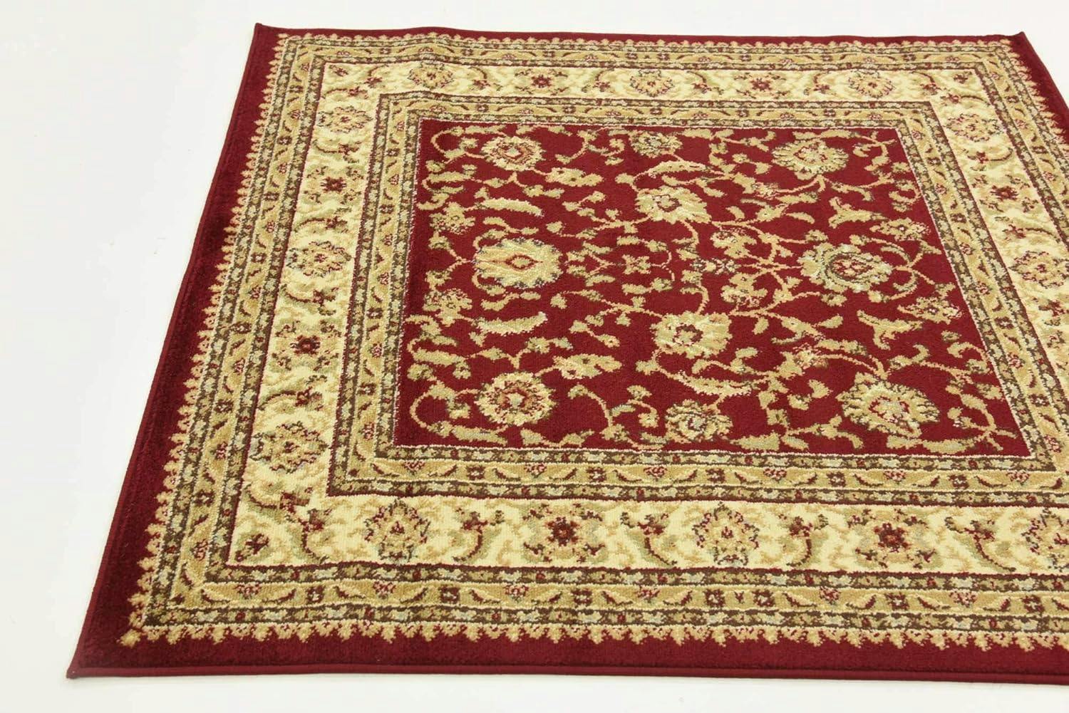 Elegant Red Floral 4' Square Synthetic Indoor Rug